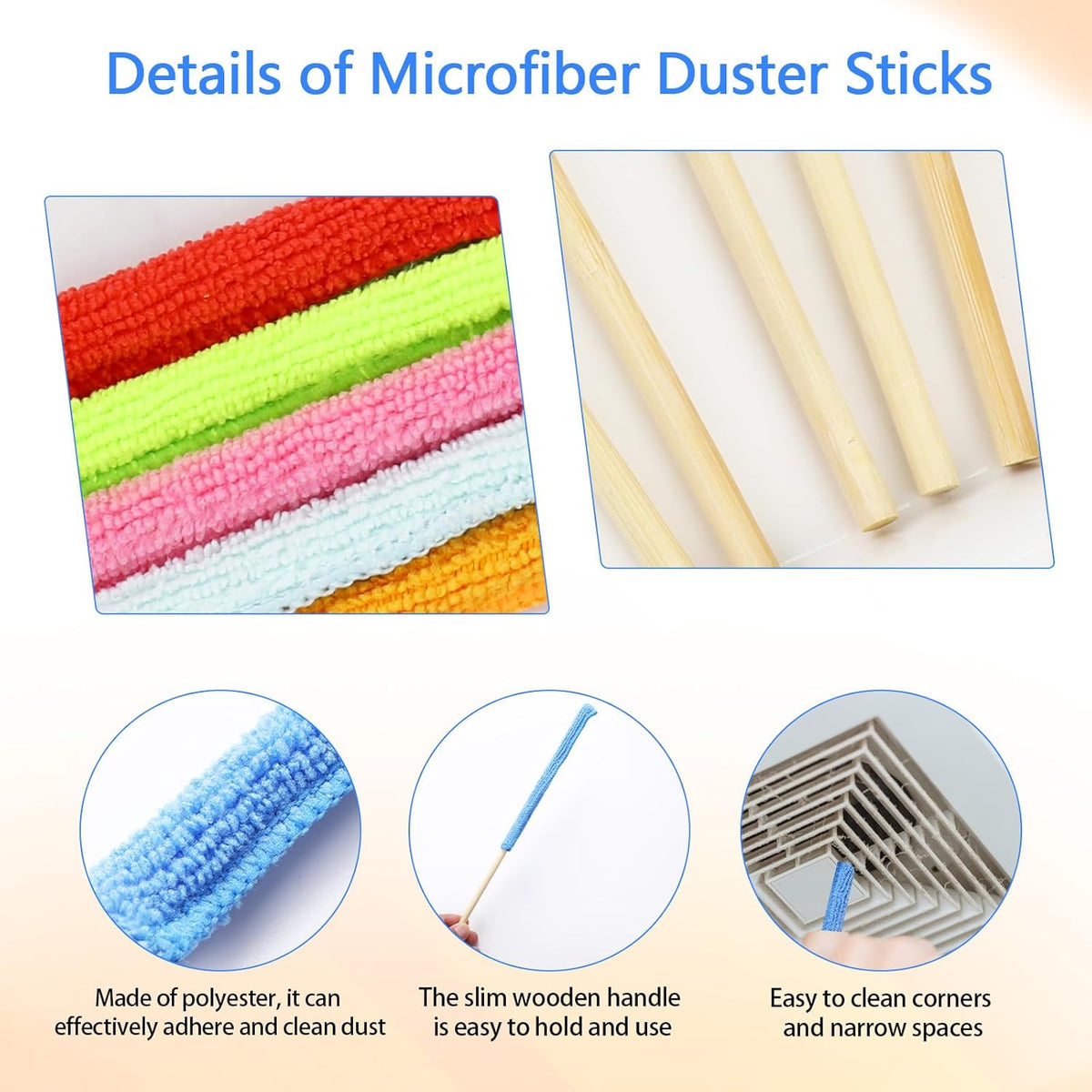 12 Pcs Microfiber Detail Duster Sticks Fan Cleaning Brush Crevice Cleaning Tool AC Vent Cleaner