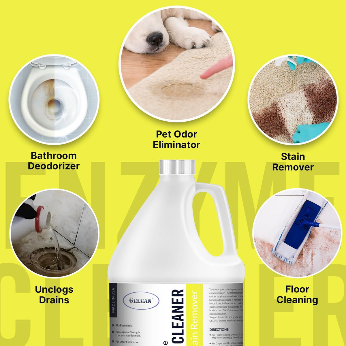 Multi-Purpose Probiotic Enzyme Cleaner, Made in USA - Pet Stain and Odor Remover - Concentrated