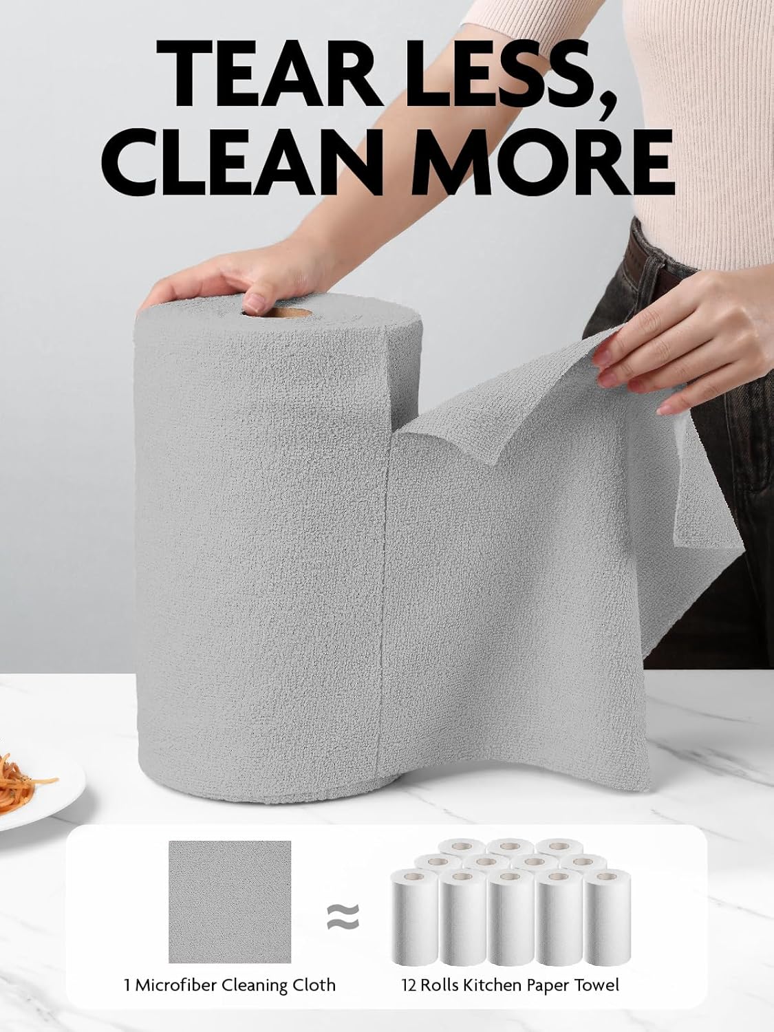 Fantasticlean Microfiber Cleaning Cloth Roll -75 Pack, Tear Away Microfiber Towels, 12" x 12"