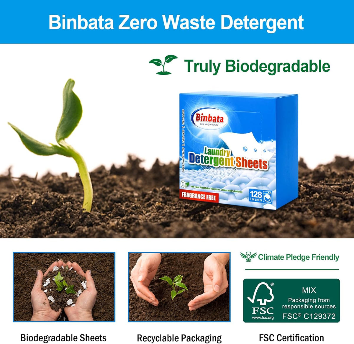 Laundry Detergent Sheets, Up To 128 Loads Hypoallergenic Eco-Friendly Unscented Biodegradable