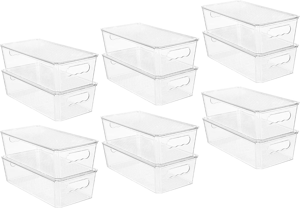 Vtopmart 12pcs Clear Organizers and Storage Bins with Lids, Stackable Plastic Storage Containers