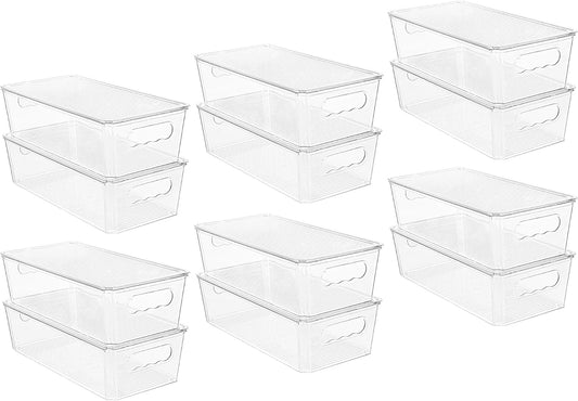 Vtopmart 12pcs Clear Organizers and Storage Bins with Lids, Stackable Plastic Storage Containers