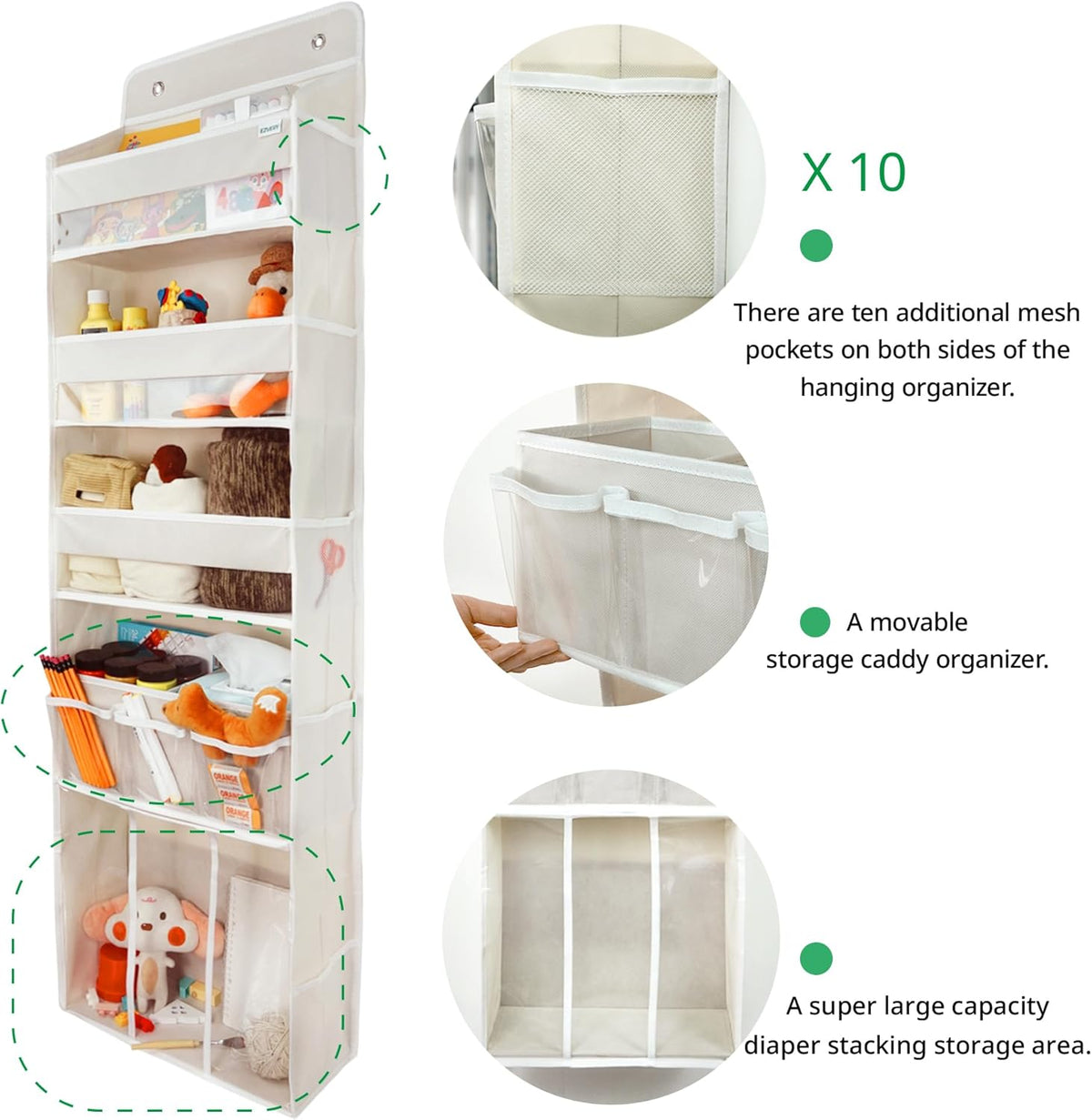 Door Hanging Storage Organizer,with 3 Bins 1 Movable Baby Diaper Caddy,1 Large capacity diaper