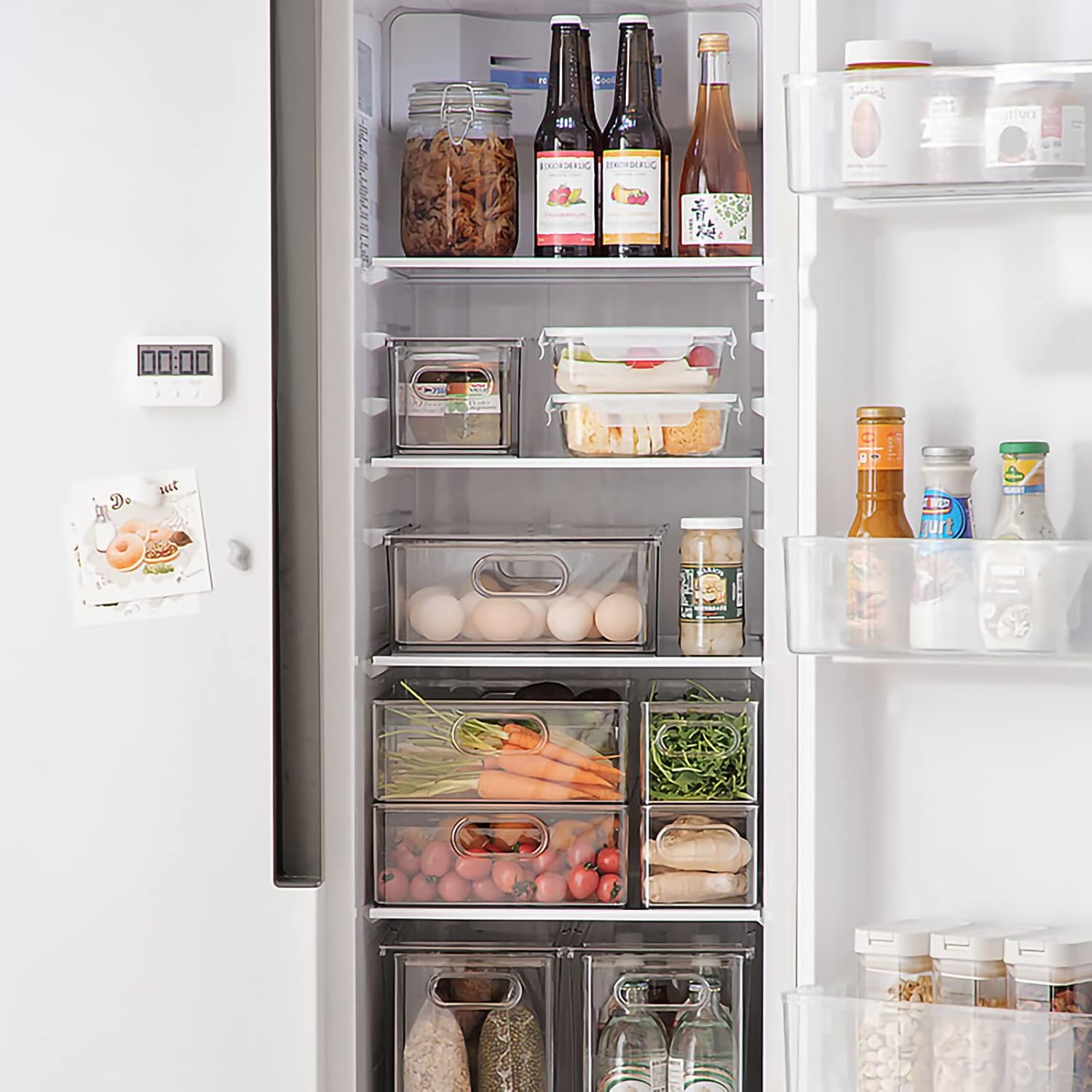 MineSign 2Pack Stackable Fridge Drawers Pull-Out Bins Divided Produce Saver Containers for