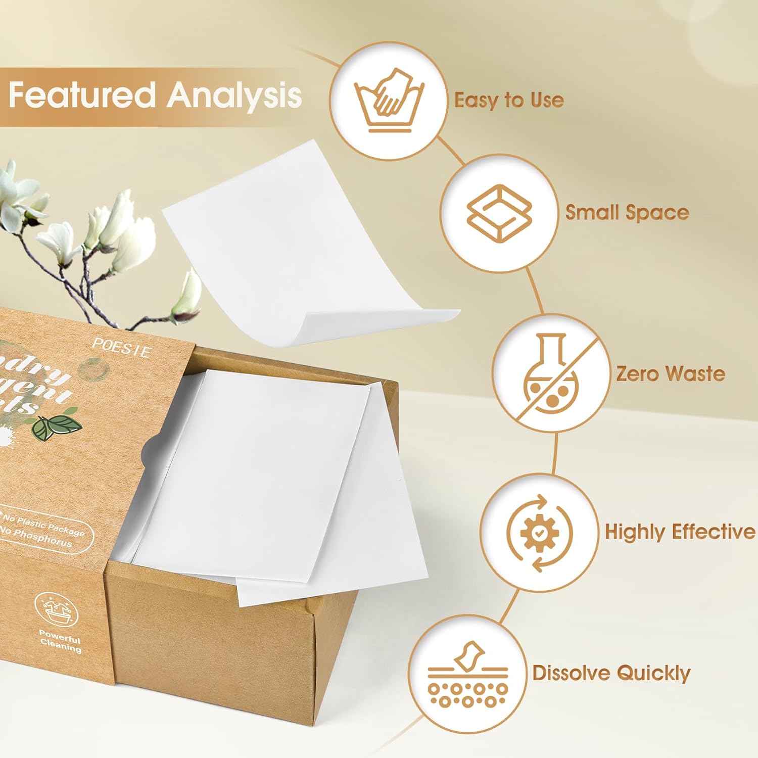 Poesie Laundry Detergent Sheets Magnolia Scent 160 Sheets 80 Large Loads Liquidless Effective