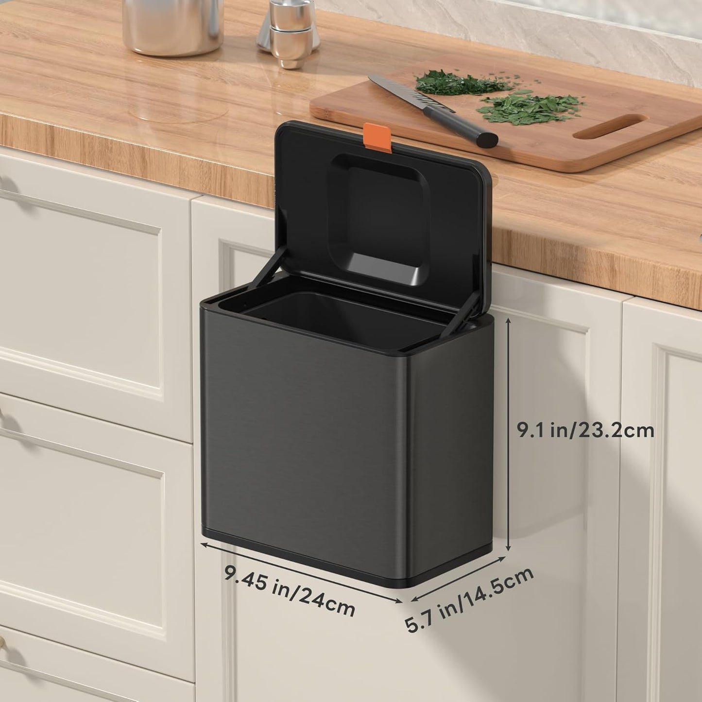 Mbillion Kitchen Compost Bin Hanging Trash Can with Lid 1.05 Gallon Stainless Steel Garbage Can for