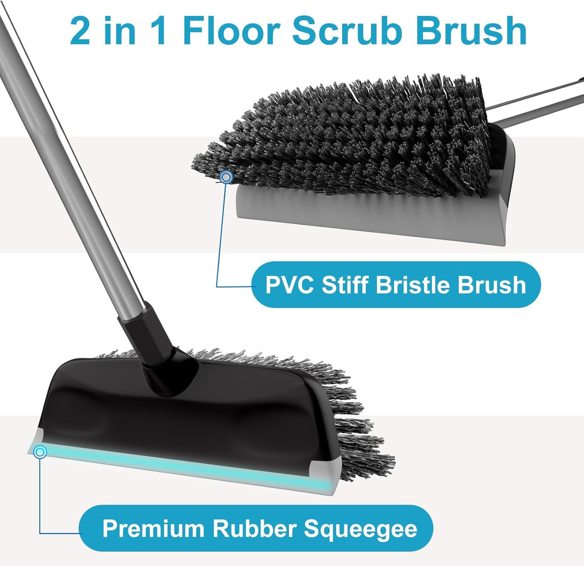 ITTAR Scrub Brush with Long Handle, 10" Wide Stiff Bristles Deck Brush, Heavy-Duty Floor Cleaning