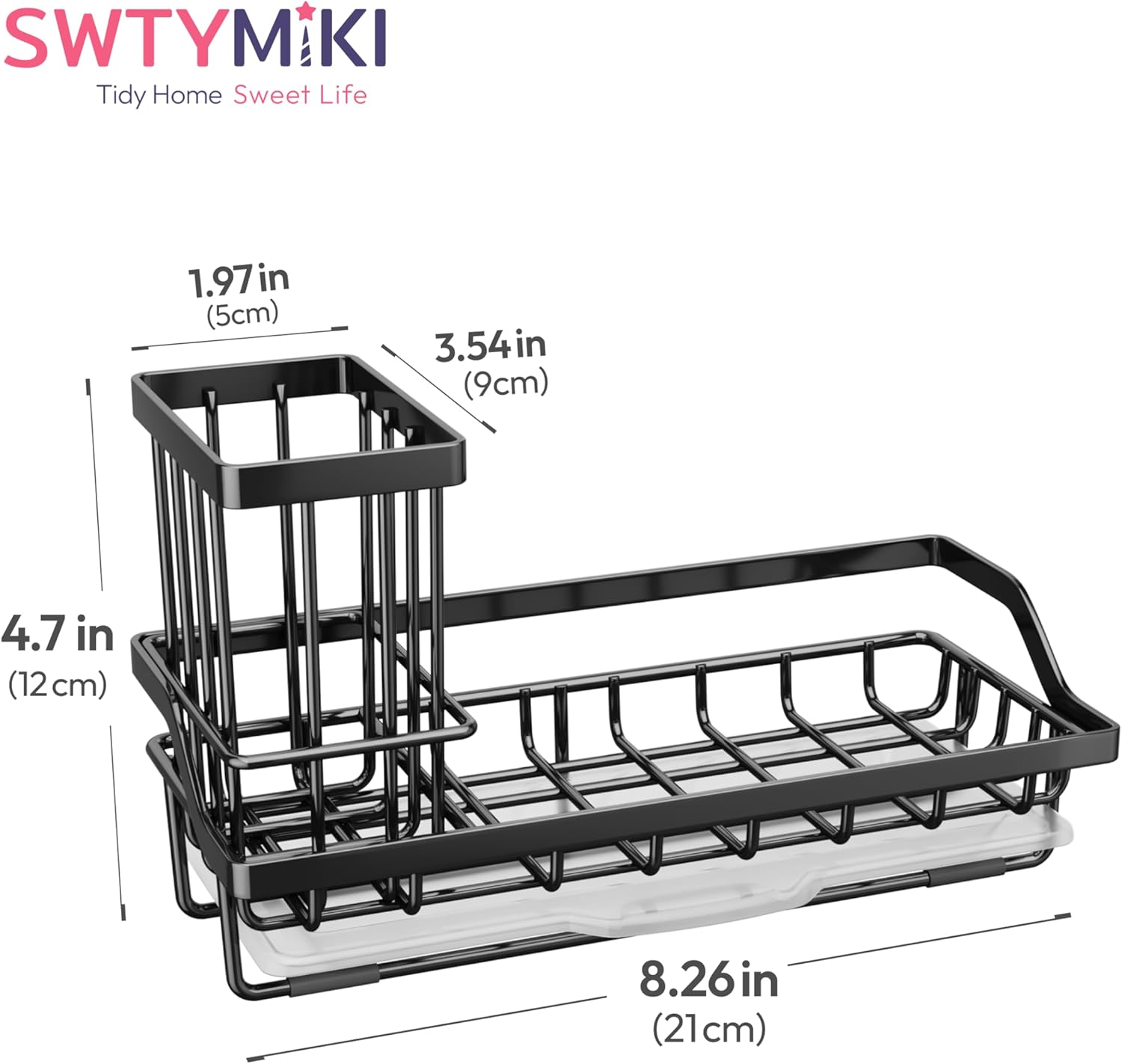 SWTYMIKI Sink Caddy Sponge Holder - Kitchen Sink Organizer with High Brush Holder for Countertop to