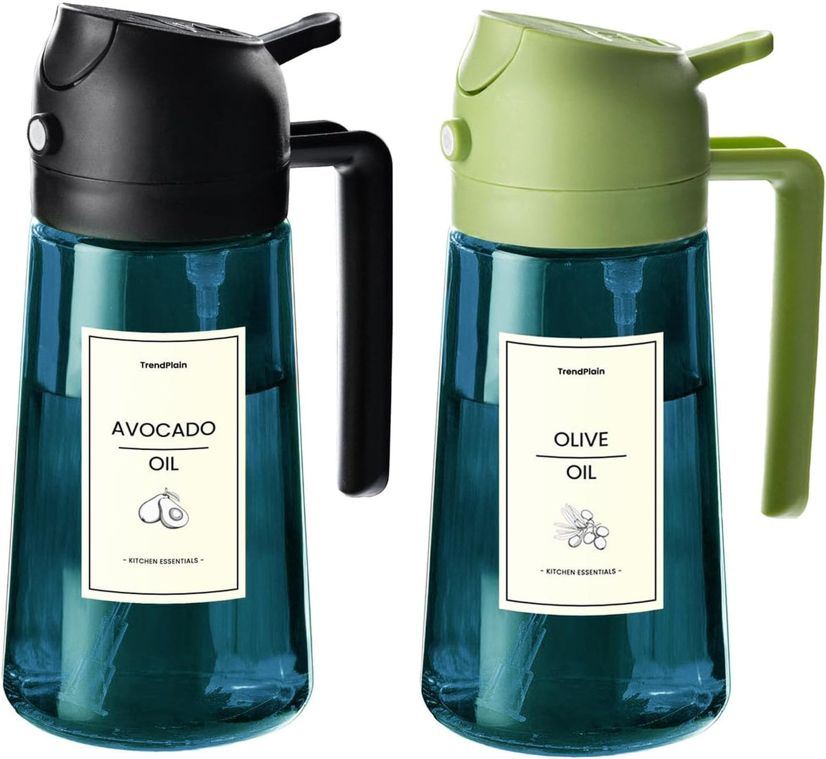 TrendPlain 16oz/470ml Blue Glass Olive Oil Sprayer for Cooking - 2 in 1 Olive Oil Dispenser for