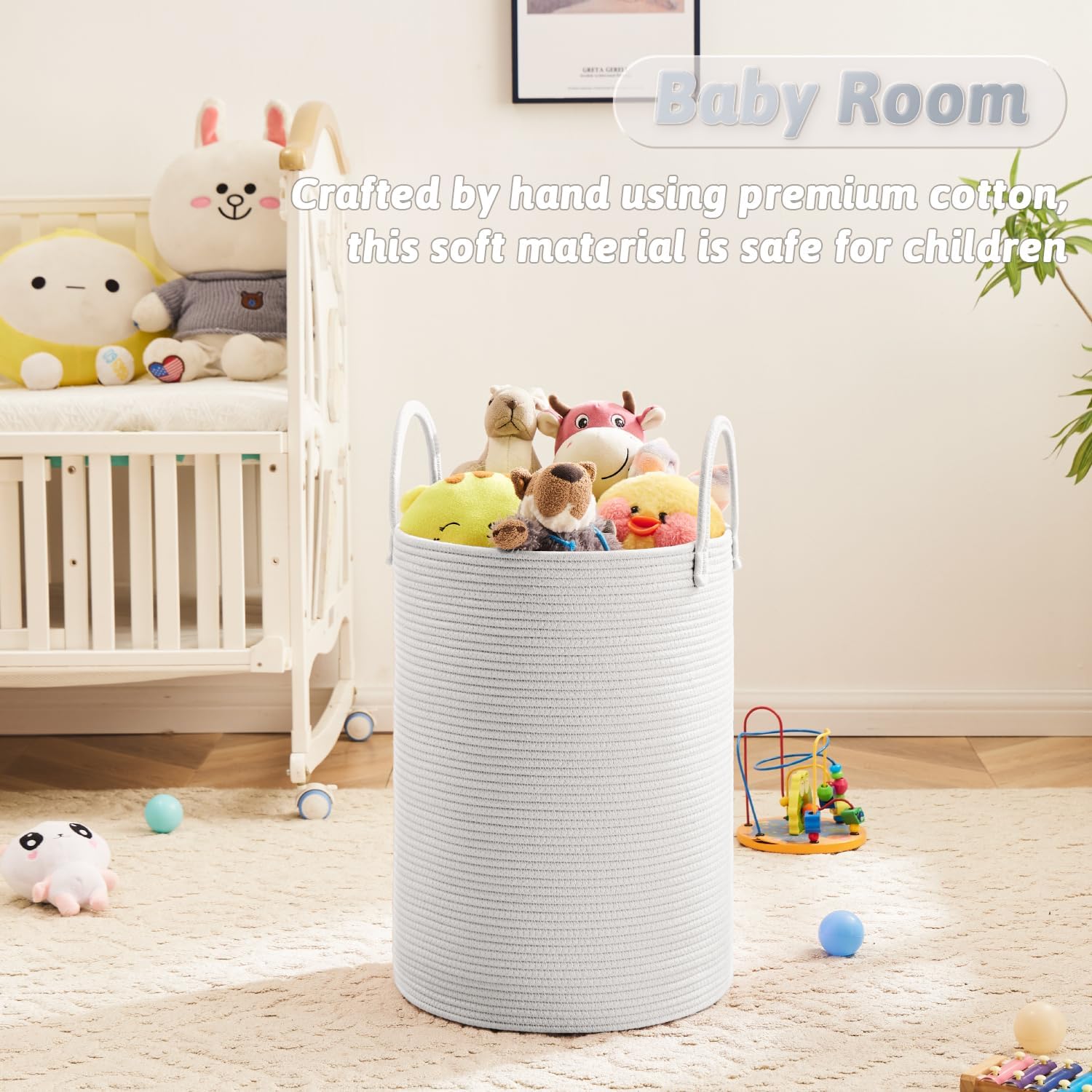 Laundry Basket,Woven Cotton Rope Laundry Hamper,40L for Decorative Storage of Dirty Clothes,Toys