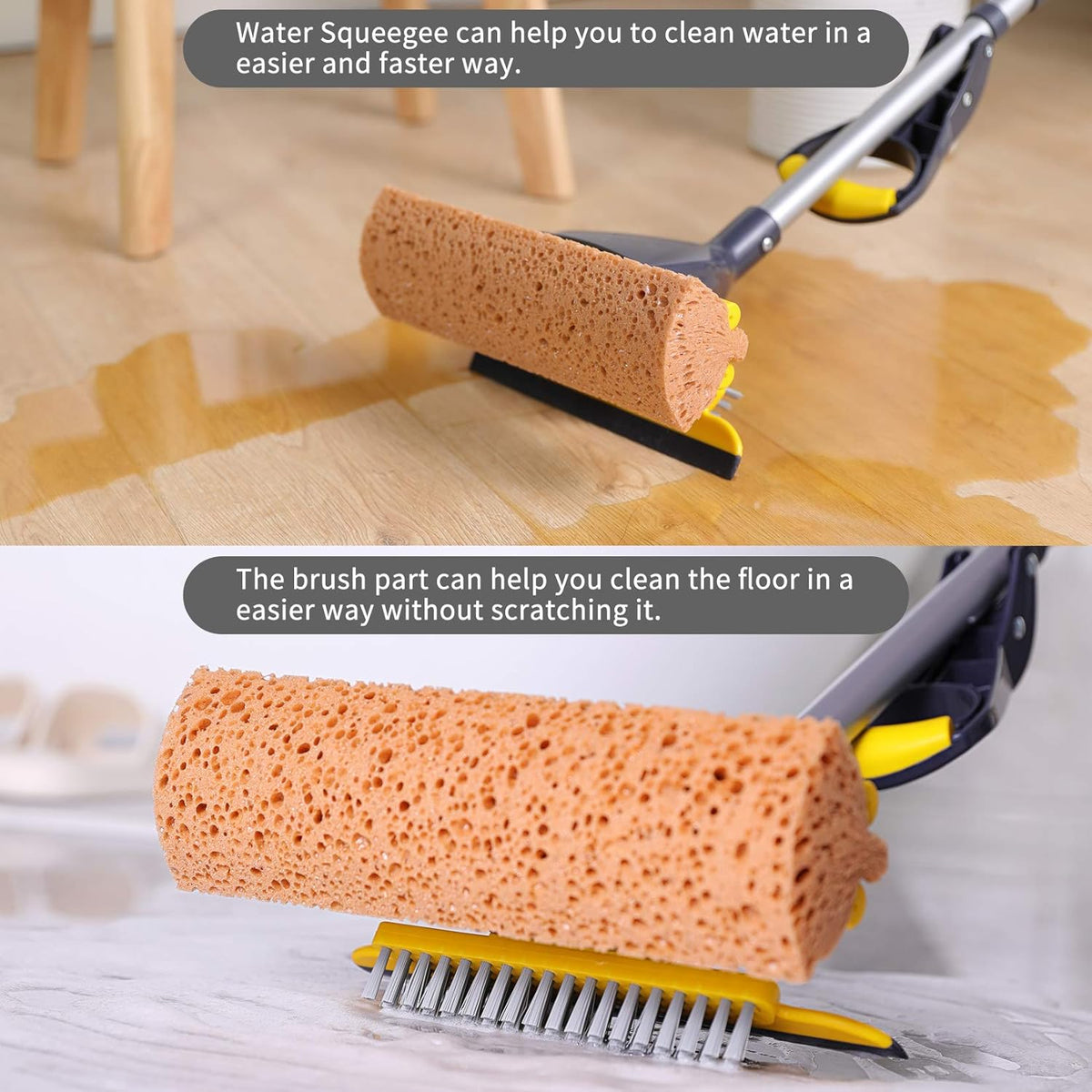 Yocada Sponge Mop Home Commercial Use Tile Floor Bathroom Garage Cleaning Total 2 Sponge Heads NOT
