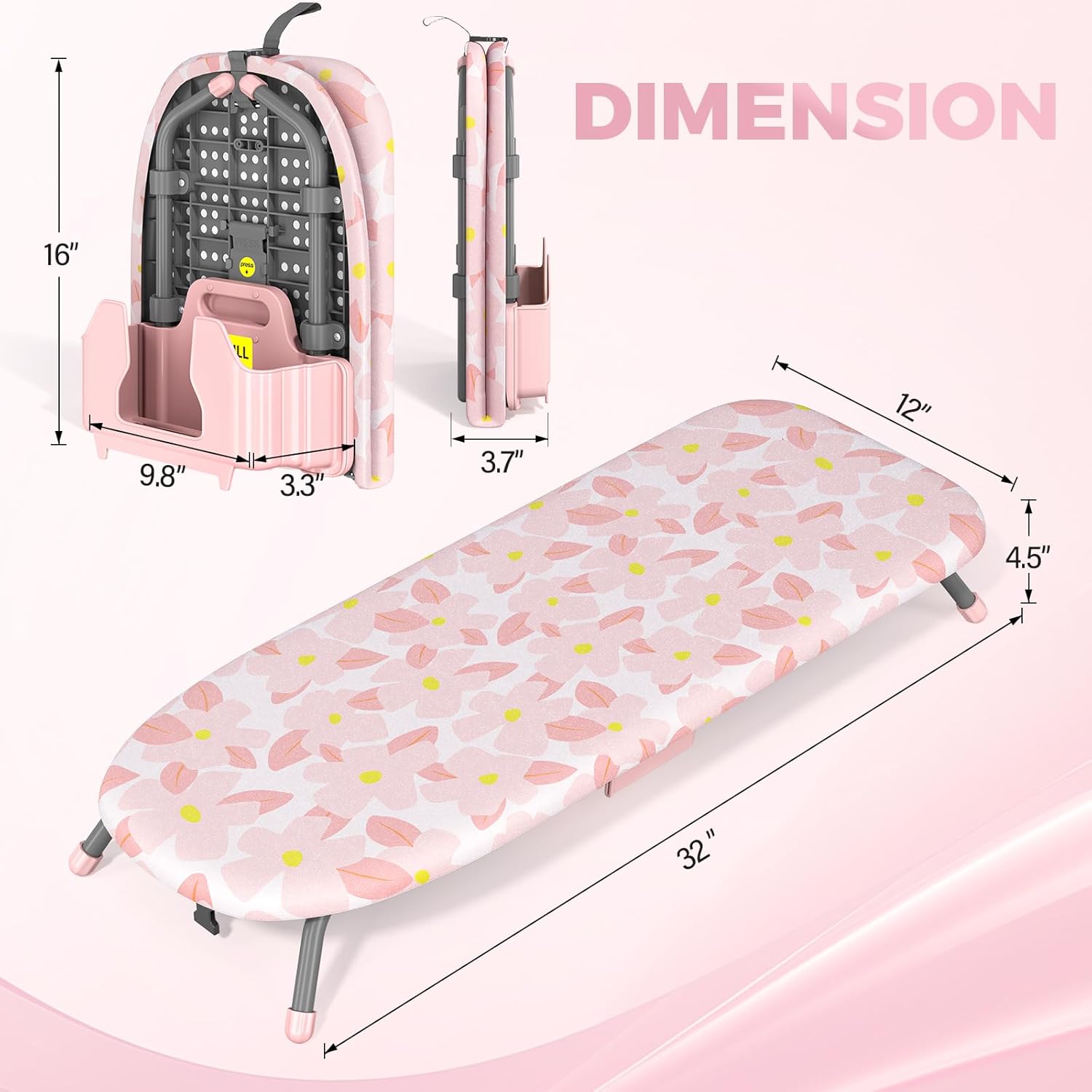 APEXCHASER Small Ironing Board with Iron Holder, Compact Iron Board with Non-Slip Feet, Portable