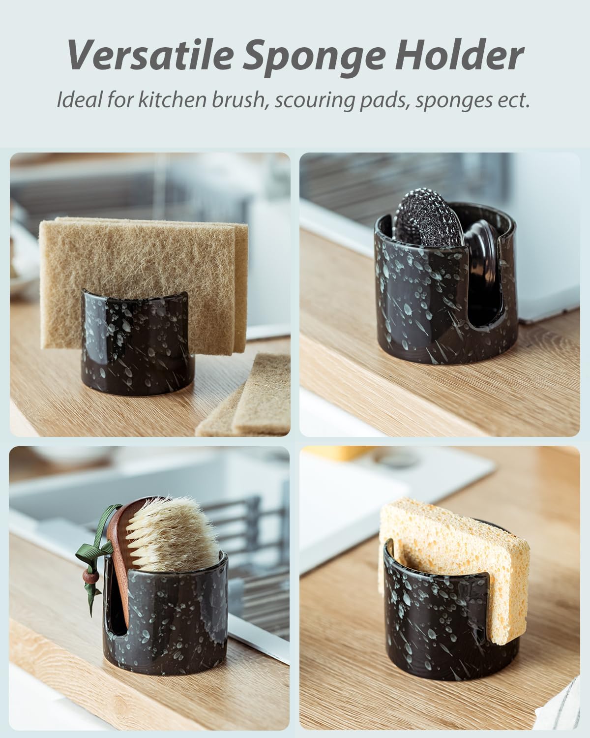 Sponge Holder for Kitchen, Ceramic Sink Caddy Scrub Sponge Rack Dish Rack Scrubbers Holder for