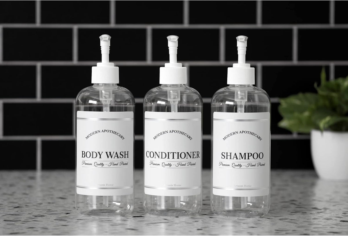 Clear Refillable Shampoo and Conditioner Bottles - Body Wash, Shampoo and Conditioner Dispenser