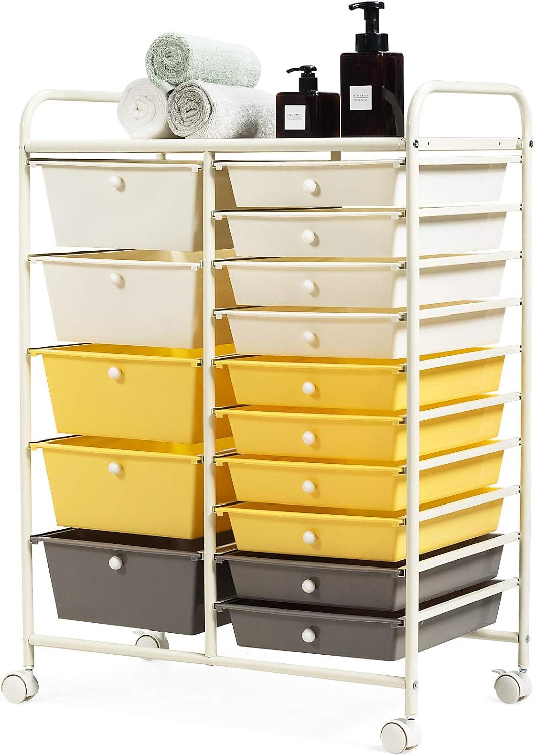 GOFLAME 15-Drawer Rolling Storage Cart, Multipurpose Movable Organizer, Utility Cart for Home