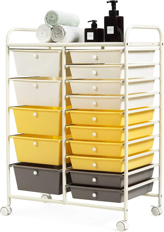 GOFLAME 15-Drawer Rolling Storage Cart, Multipurpose Movable Organizer, Utility Cart for Home
