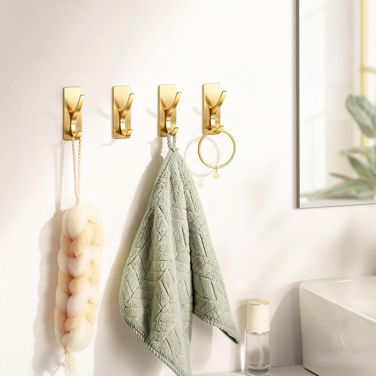 10 Pack Self Adhesive Coat Hooks for Hanging, Heavy Duty Stainless Double Wall Hook for Towel