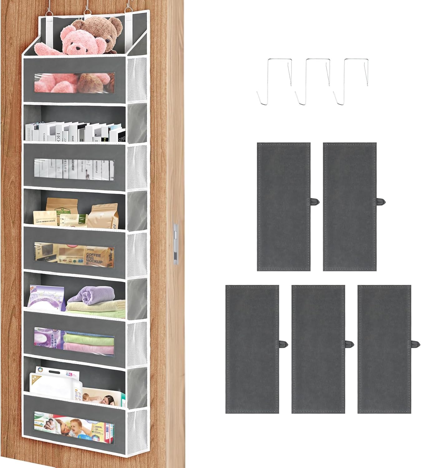 5-Tier Over The Door Storage Organizer with 10 Side Mesh Pockets, 48 lbs Load Capacity, 3 Hooks