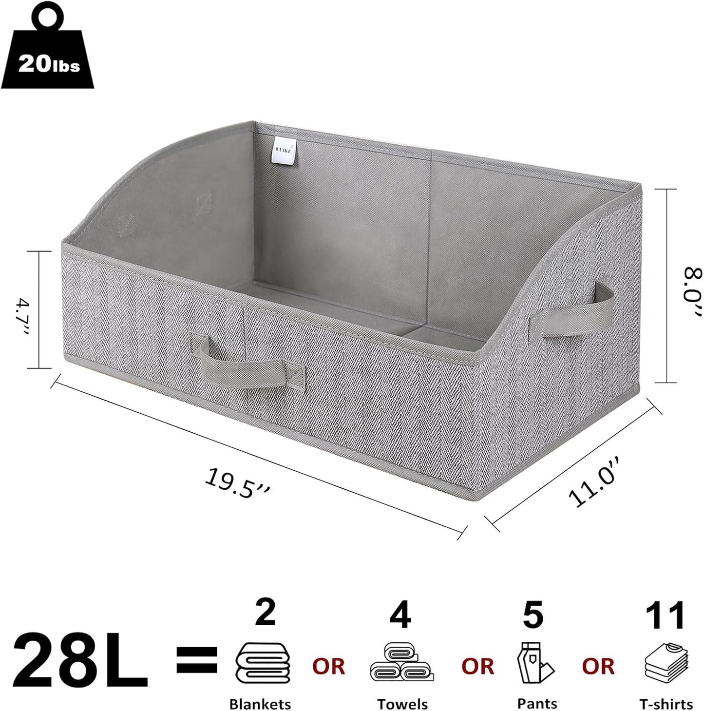 WUIKE Closet Organizers and Storage, Trapezoid Storage Bins, Fabric Closet Bins with Handles
