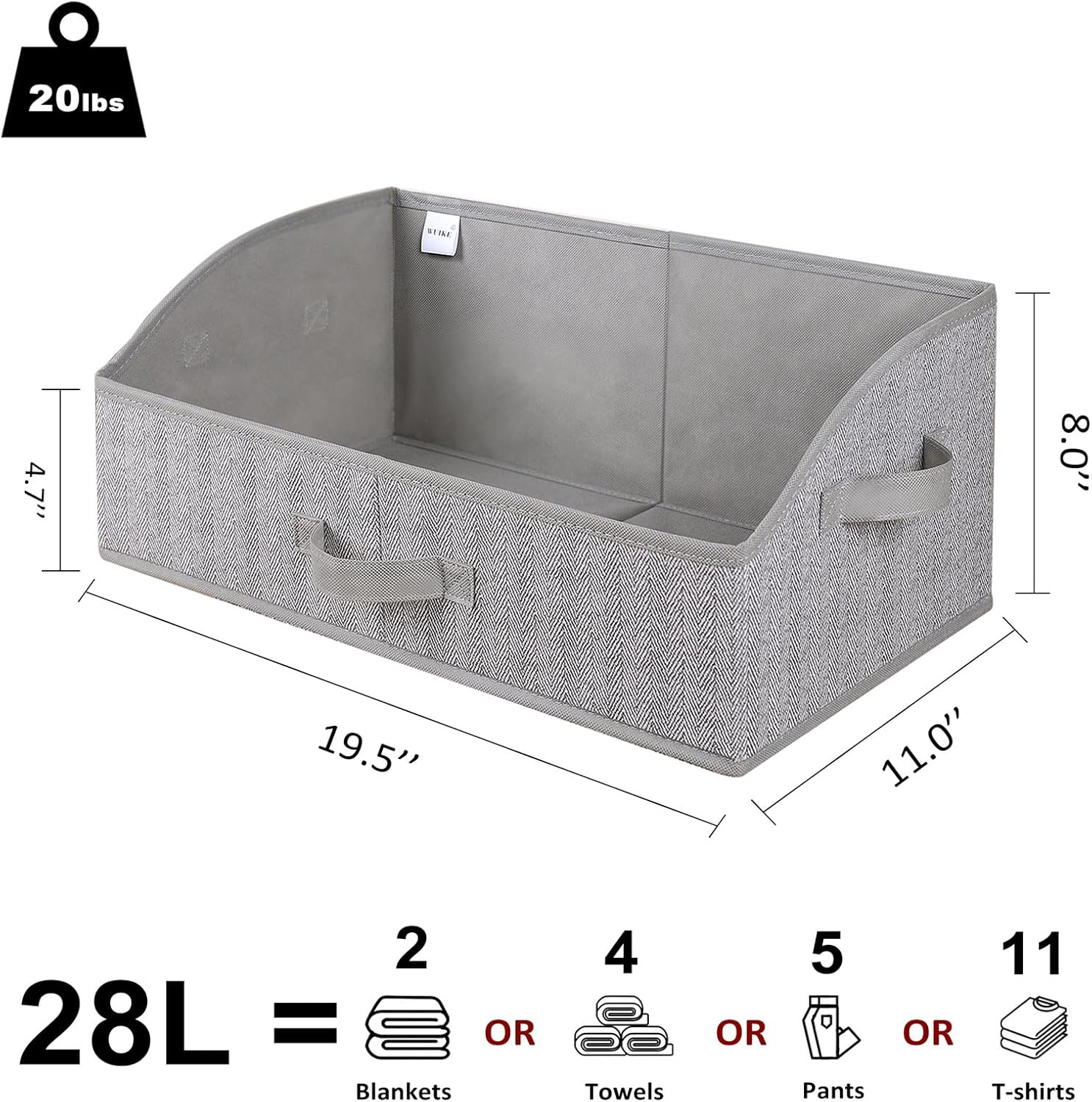 WUIKE Closet Organizers and Storage, Trapezoid Storage Bins, Fabric Closet Bins with Handles
