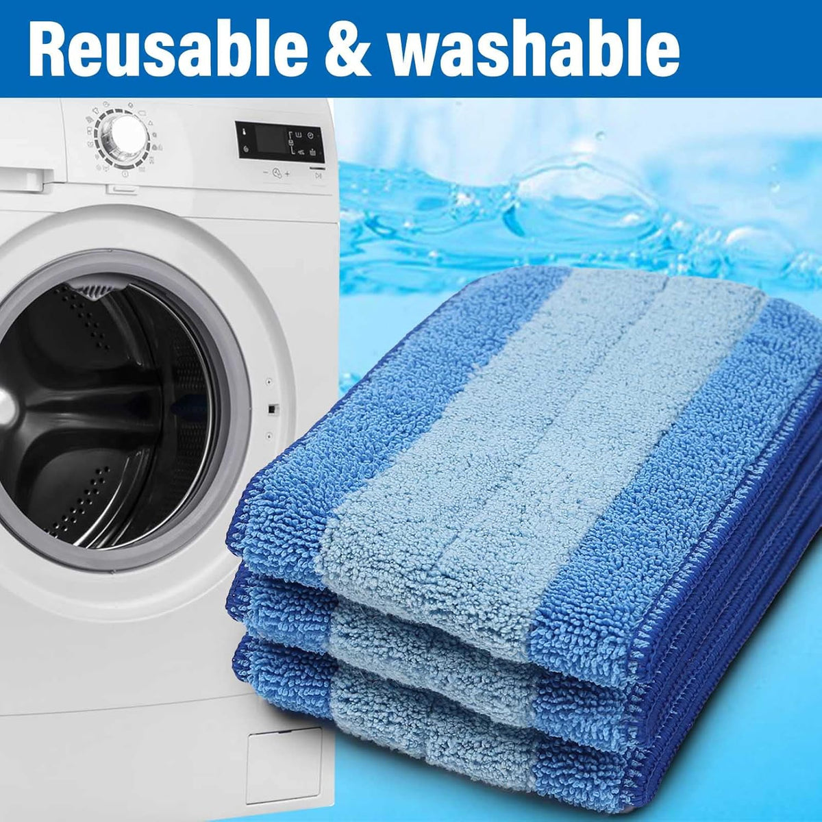 16.5 inch Mop Pads Refills, 3 Pack Microfiber Reusable Replacement Mop Pads Flat Replacements Heads