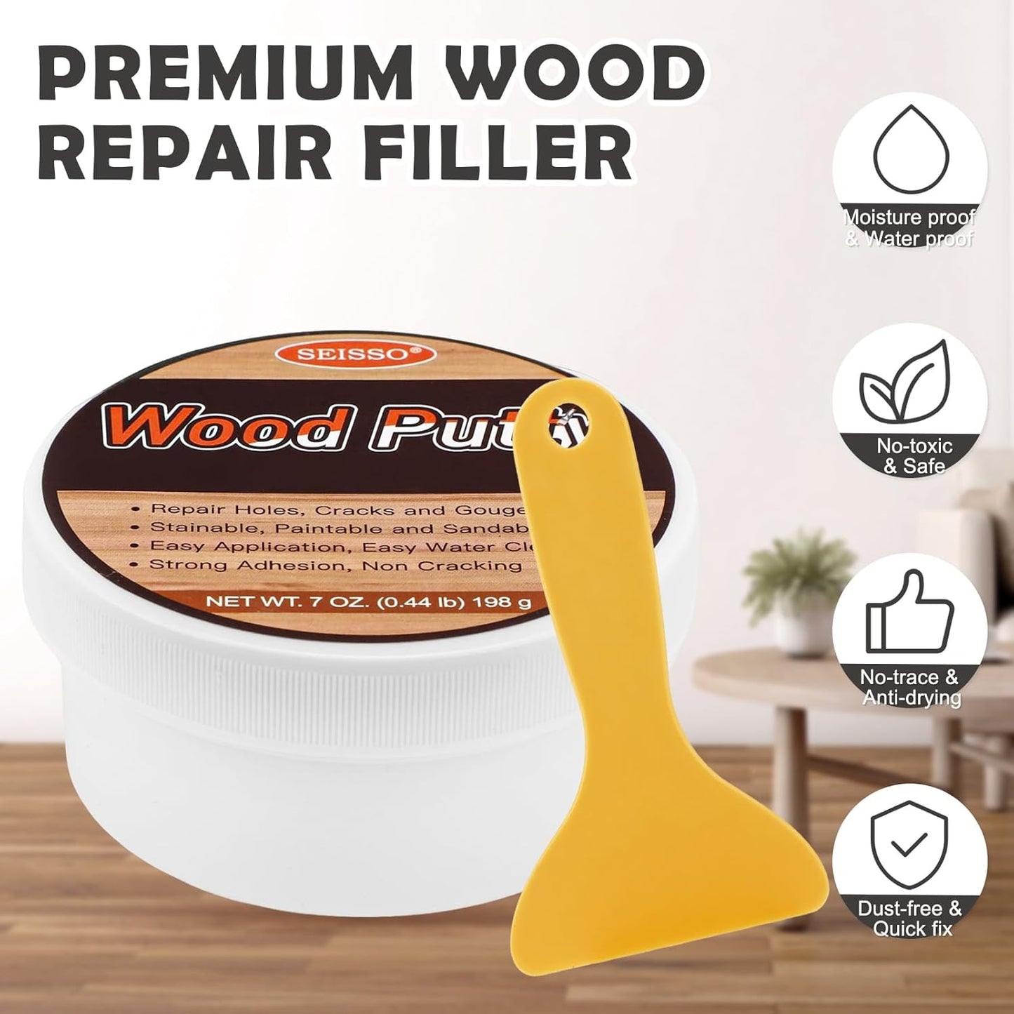 SEISSO Wood Putty, Black Wood Filler Paintable, Wood Putty Outdoor Waterproof, Wood Repair Putty