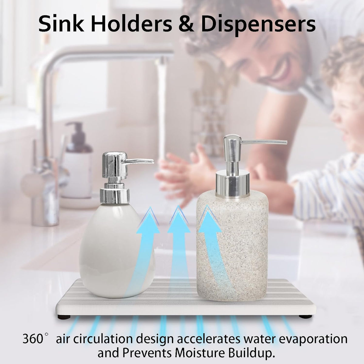 Set of 3 Diatomite Hand Soap Holder, Water Absorbing Stone Tray for Kitchen Countertop, Fast-Drying