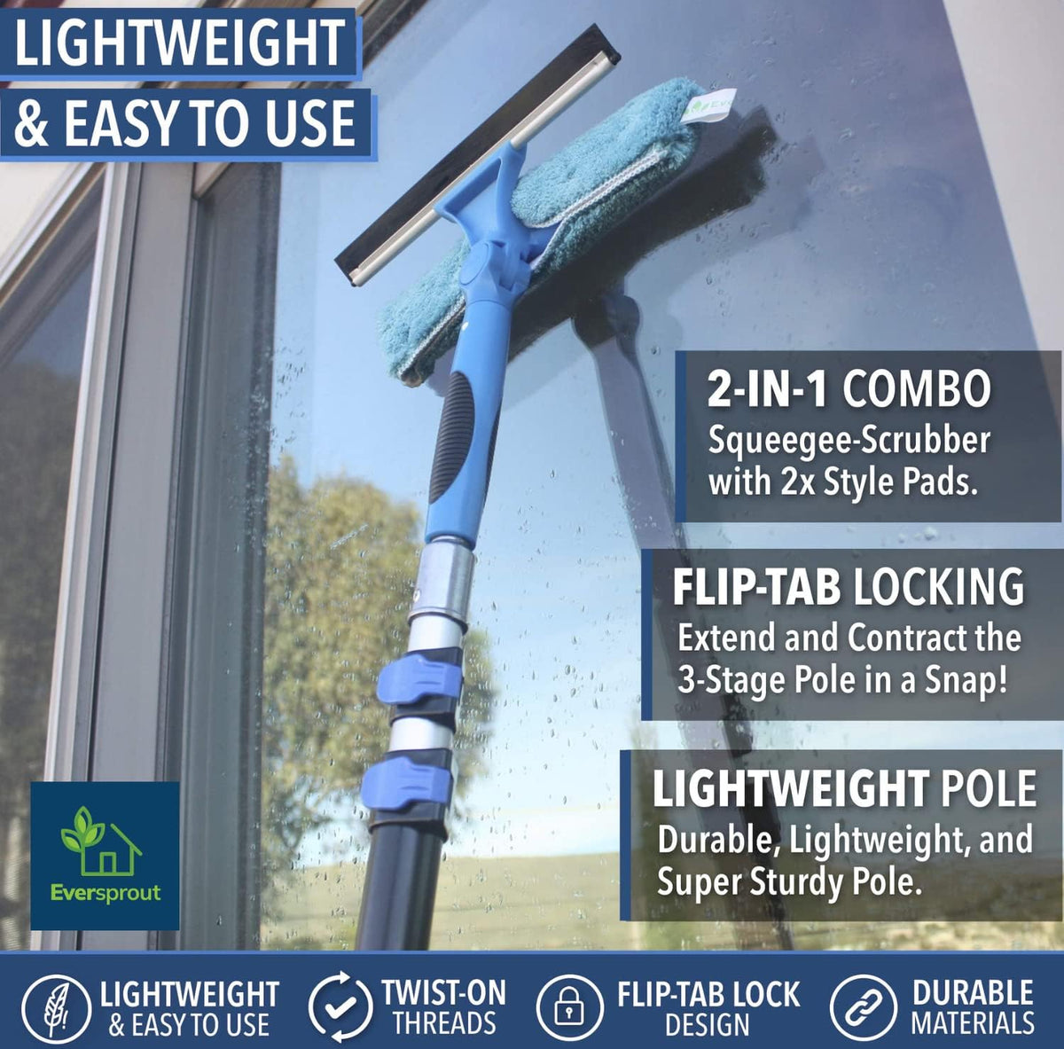 EVERSPROUT 1.5-to-3 Foot Swivel Squeegee and Microfiber Window Scrubber (8-10 Ft Standing Reach) |