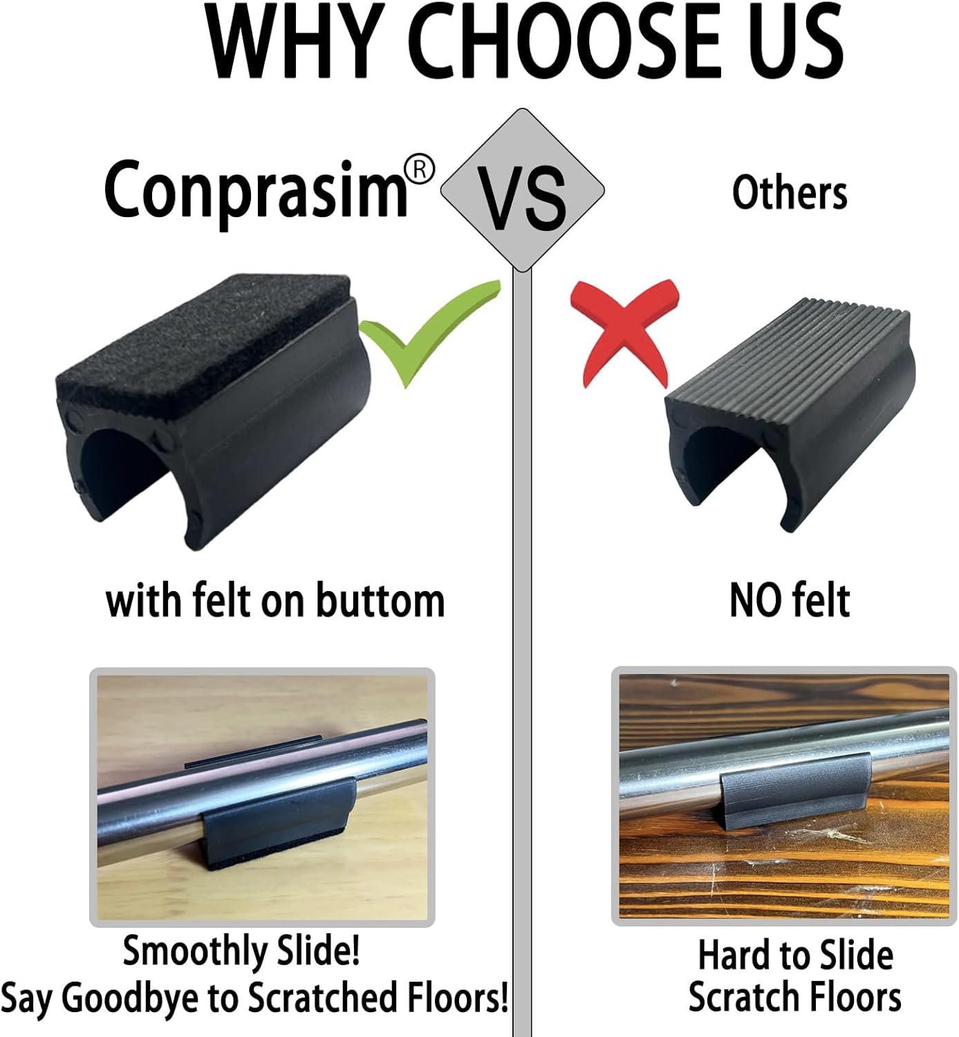 Rectangle U Shaped Chair Leg Tips Caps with Felt Pads,Furniture Feet Protectors Slide Smoothly