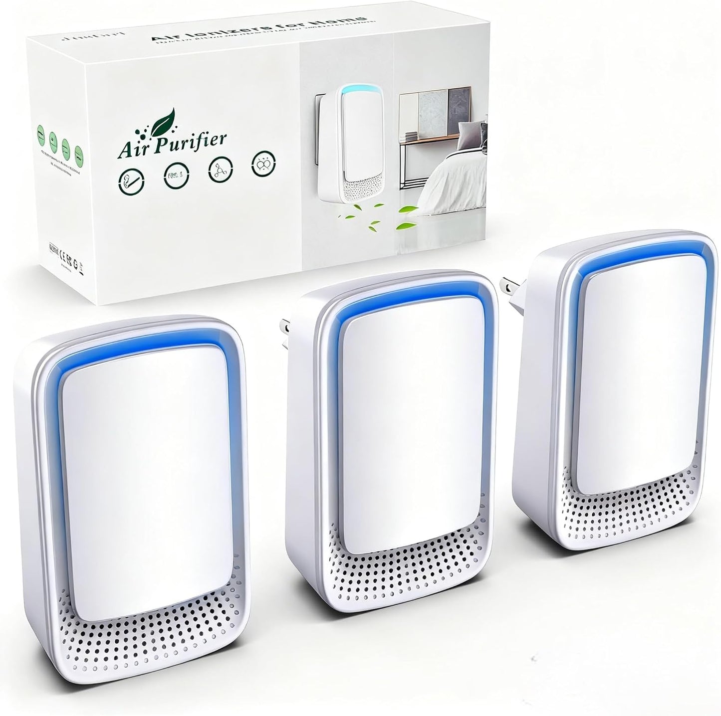 Air Ionizers for Home (3 Pack), Negative Ion Generator, Quiet Air Freshener for Bedroom, Office