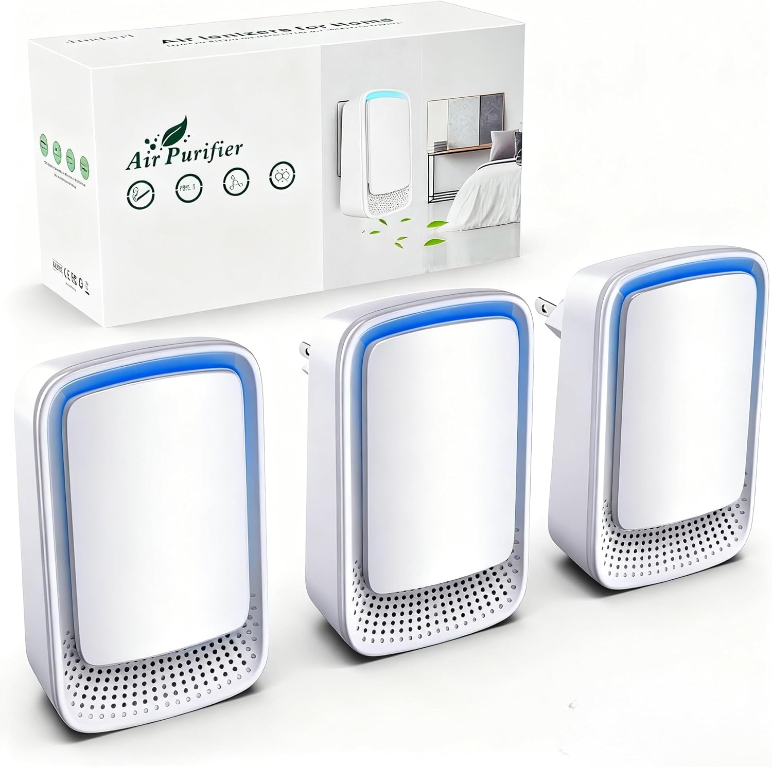 Air Ionizers for Home (3 Pack), Negative Ion Generator, Quiet Air Freshener for Bedroom, Office