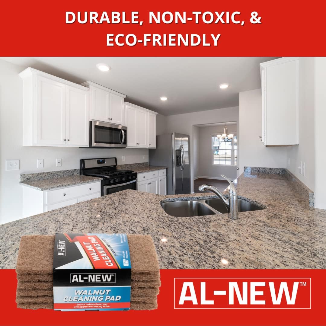 AL-NEW Walnut Cleaning Pads | Versatile, Scratch Resistant Household Cleaning & Scouring Pads for