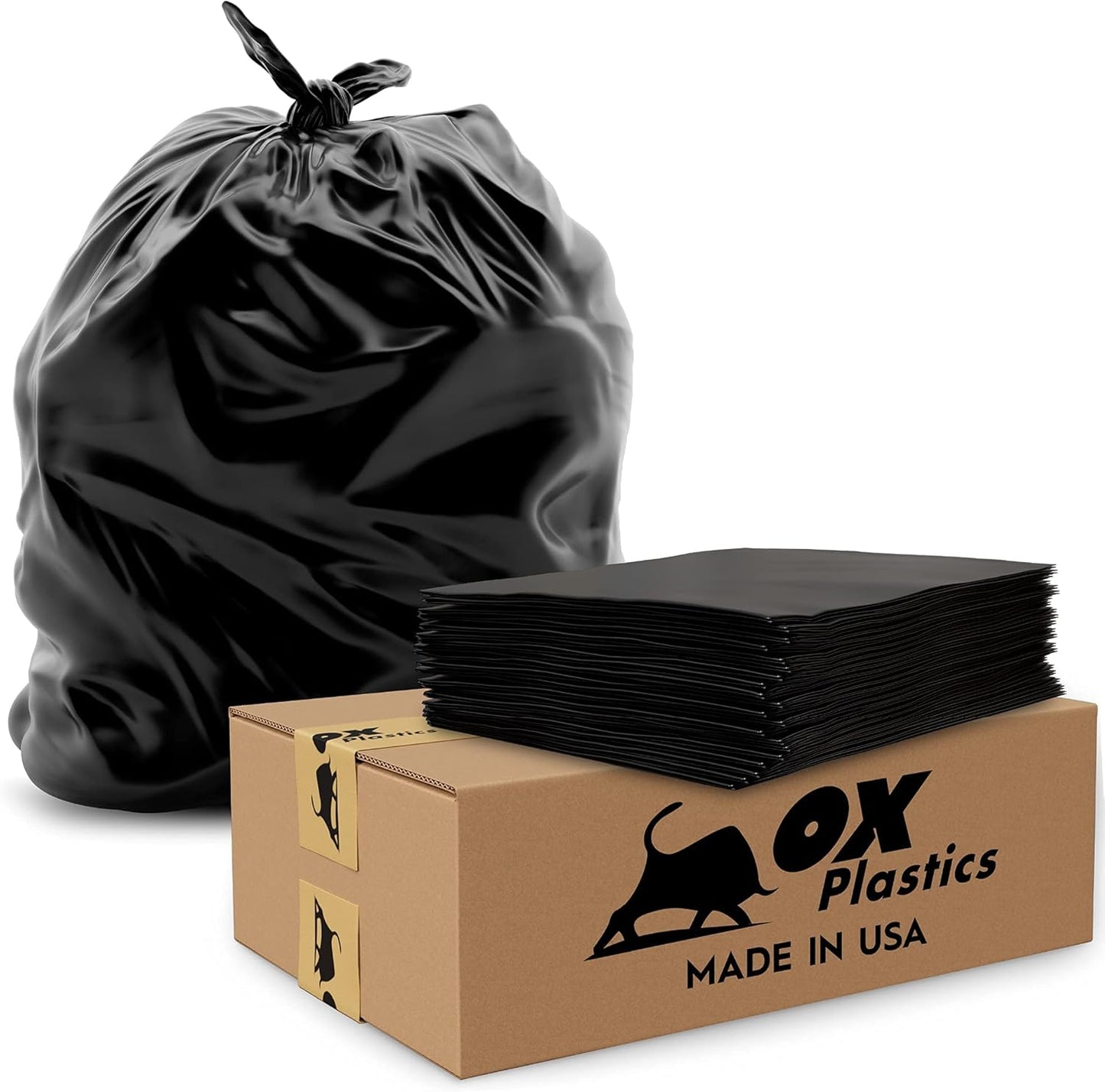 OX Plastics Black Trash Bags - Heavy Duty Garbage Bags, Extra Thick Unscented Large Trash Can