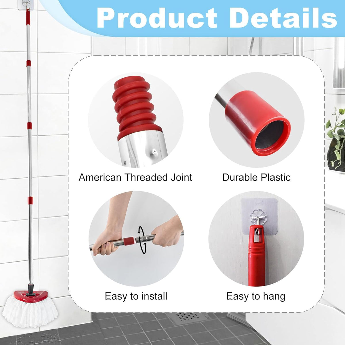 Mop Handle for Ocedar,Spin Mop Replacement Handle Compatible with O Cedar, American Threaded Joint