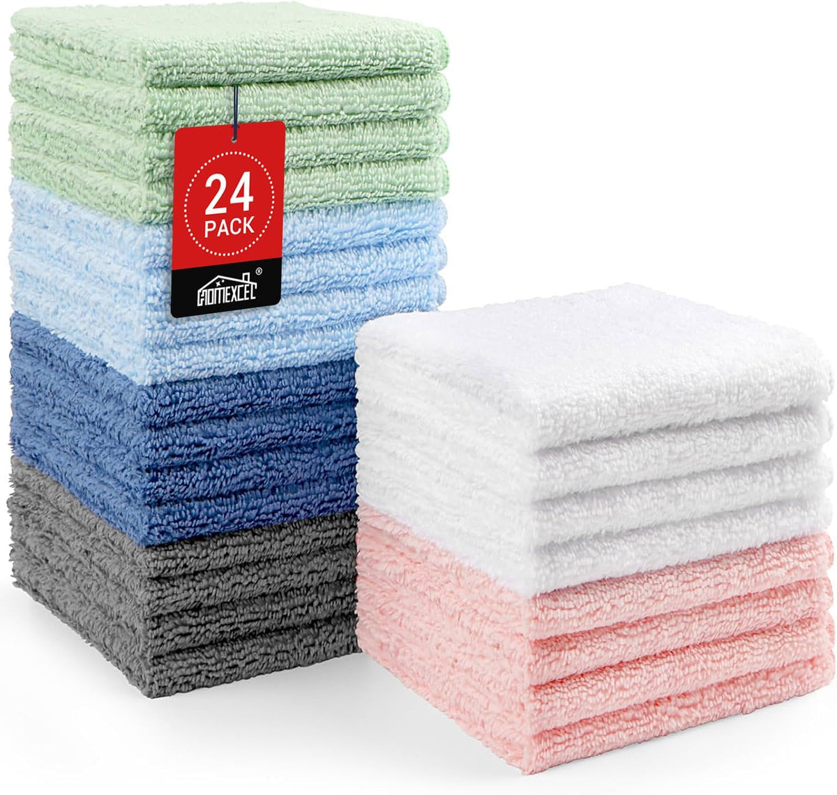 HOMEXCEL Microfiber Washcloths 24 Pack, Highly Absorbent and Soft Face Towel, Multi-Purpose Wash