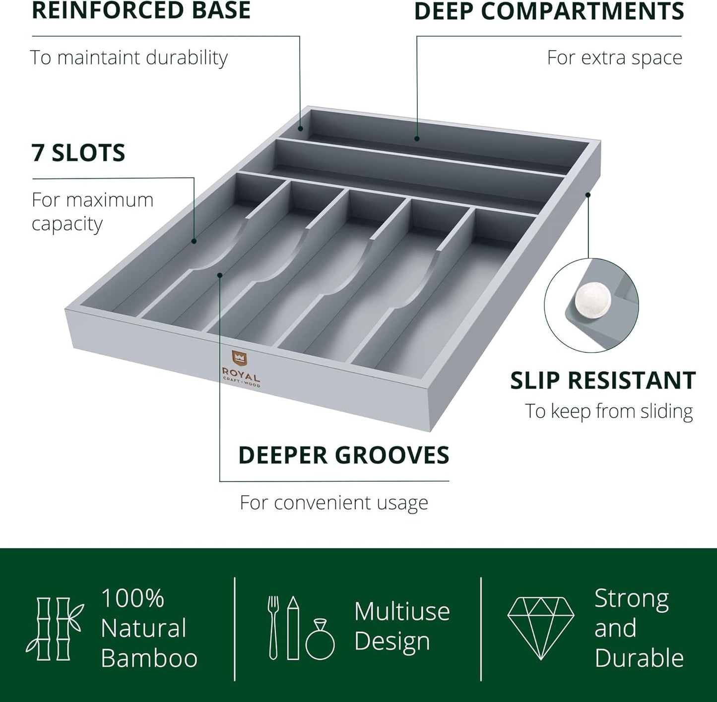 ROYAL CRAFT WOOD Luxury Bamboo Kitchen Drawer Organizer - Silverware Organizer - Utensil Holder and
