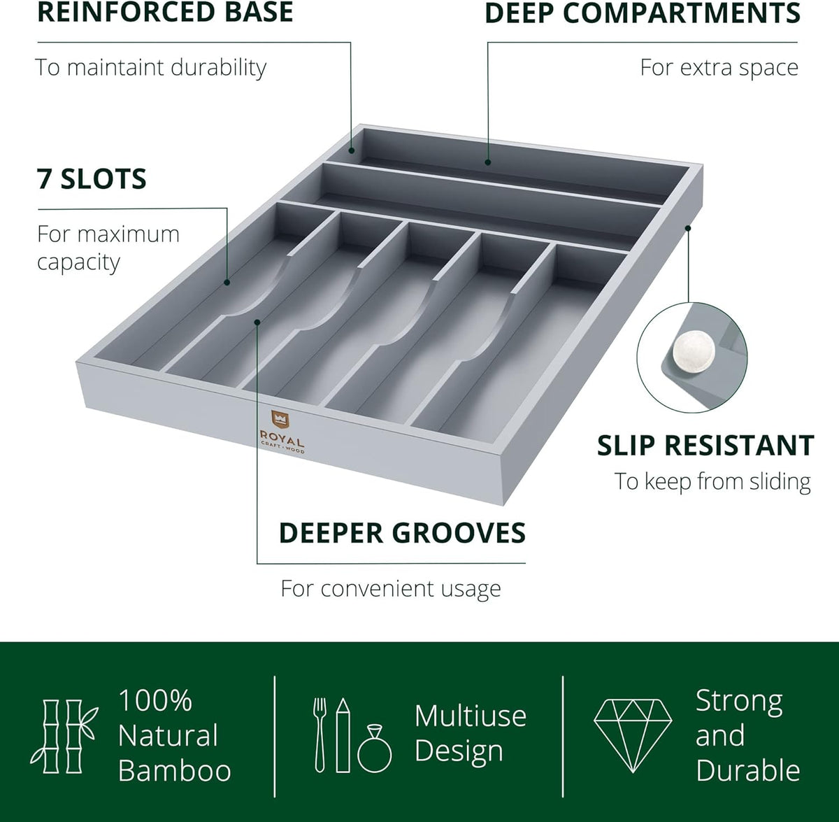 ROYAL CRAFT WOOD Luxury Bamboo Kitchen Drawer Organizer - Silverware Organizer - Utensil Holder and