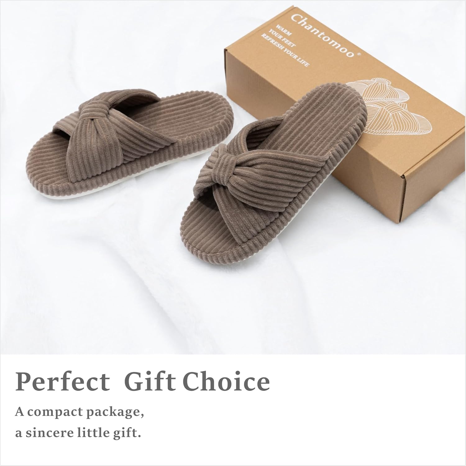 Chantomoo Slippers for Women Memory Foam House Bedroom Corduroy Bow Crossbands Slide Slipper Shoes