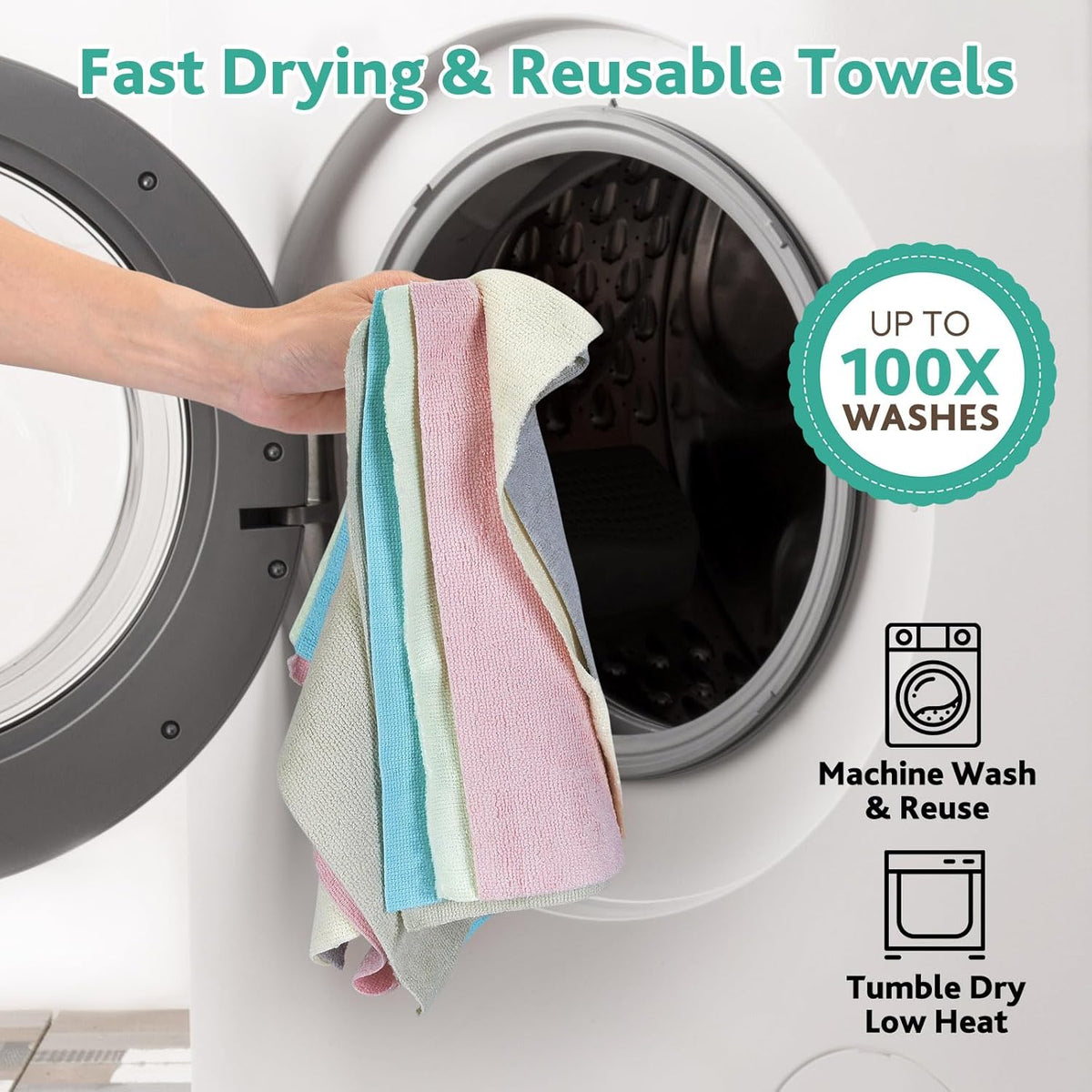 Matthew Microfiber Cleaning Cloth Roll 72Pack (12" x 12") Reusable Paper Towels&Washable Tear Away