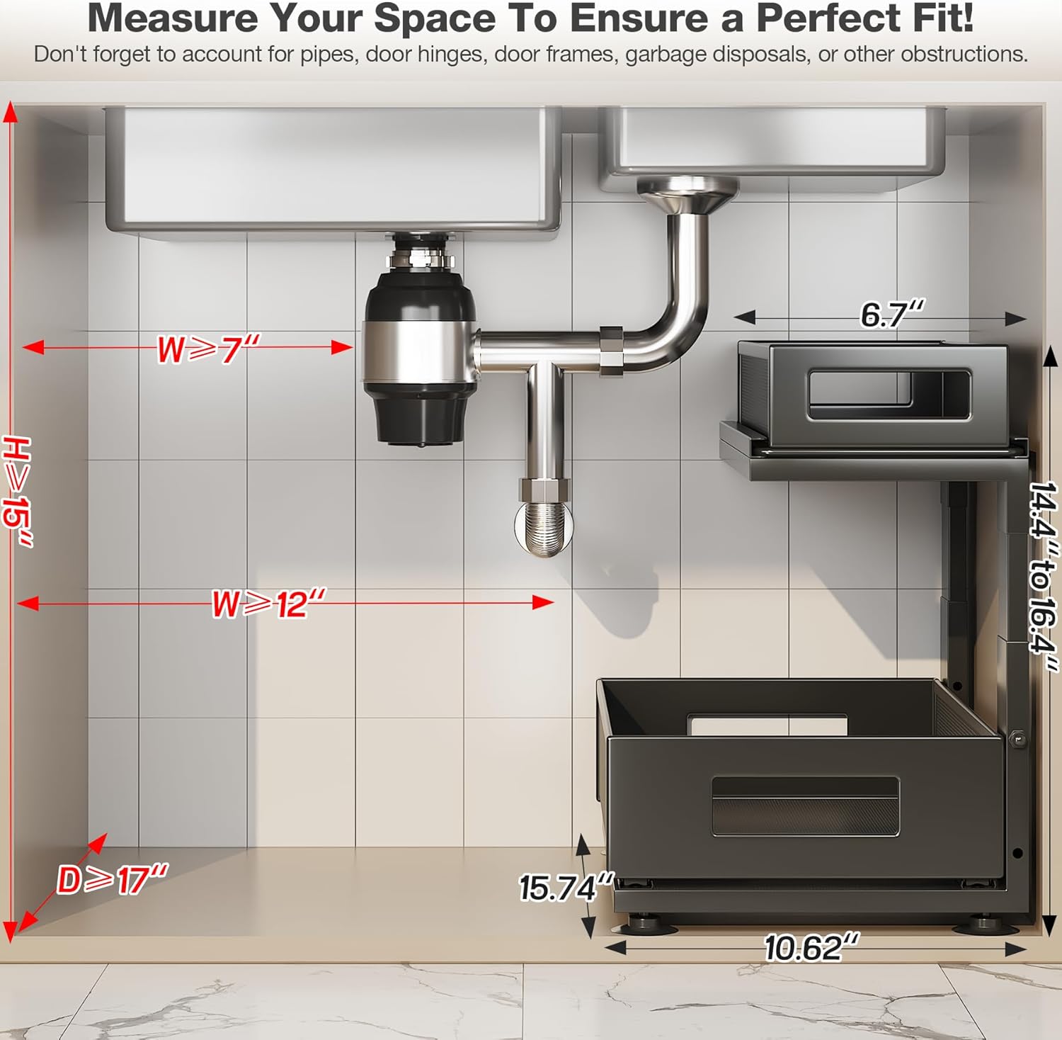 2 Pack Under Sink Organizer with Next-Gen Ball-Bearing Slides,2-Tier Pull Out Cabinet