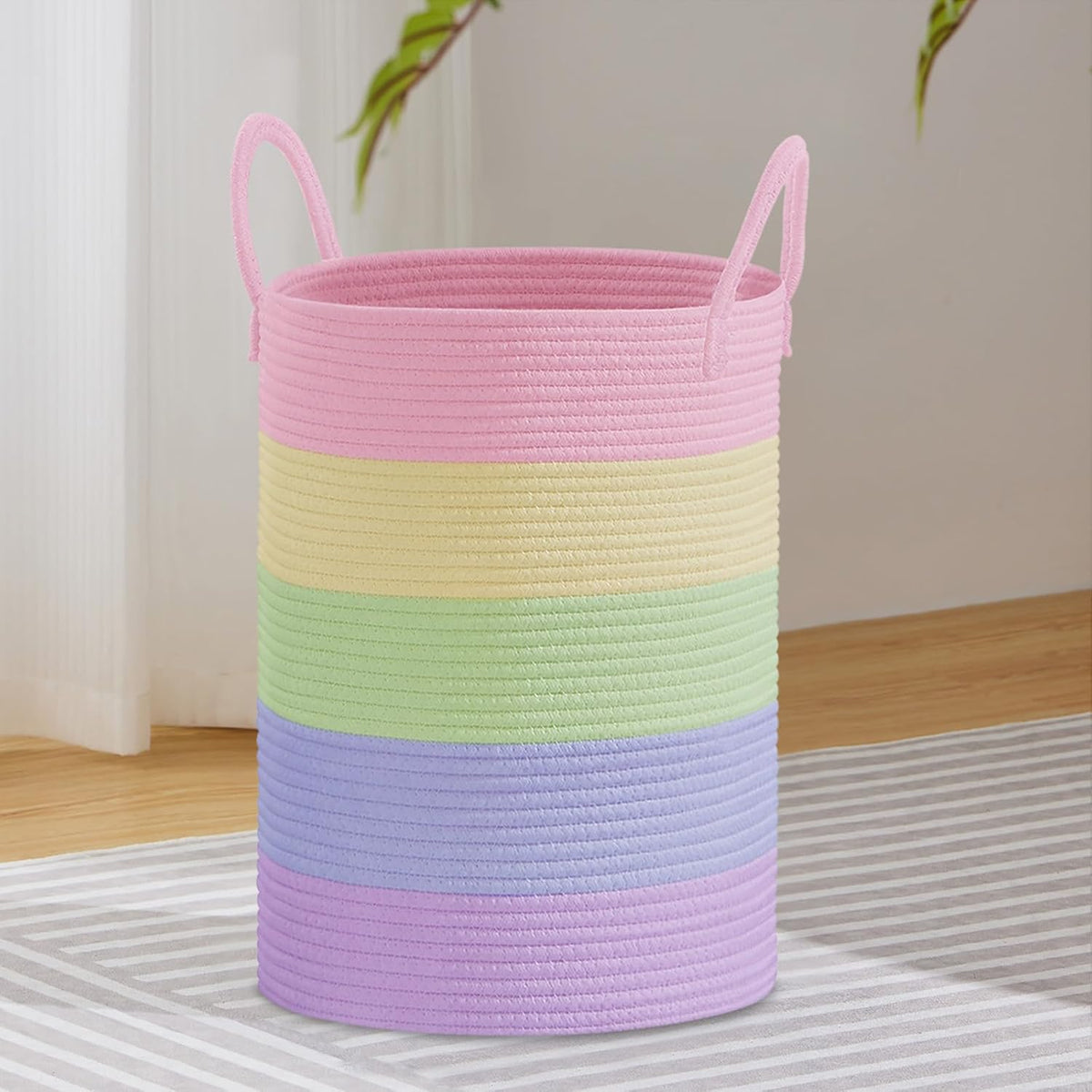 VIPOSCO Large Laundry Hamper, Tall Woven Rope Storage Basket for Blanket, Toys, Dirty Clothes in