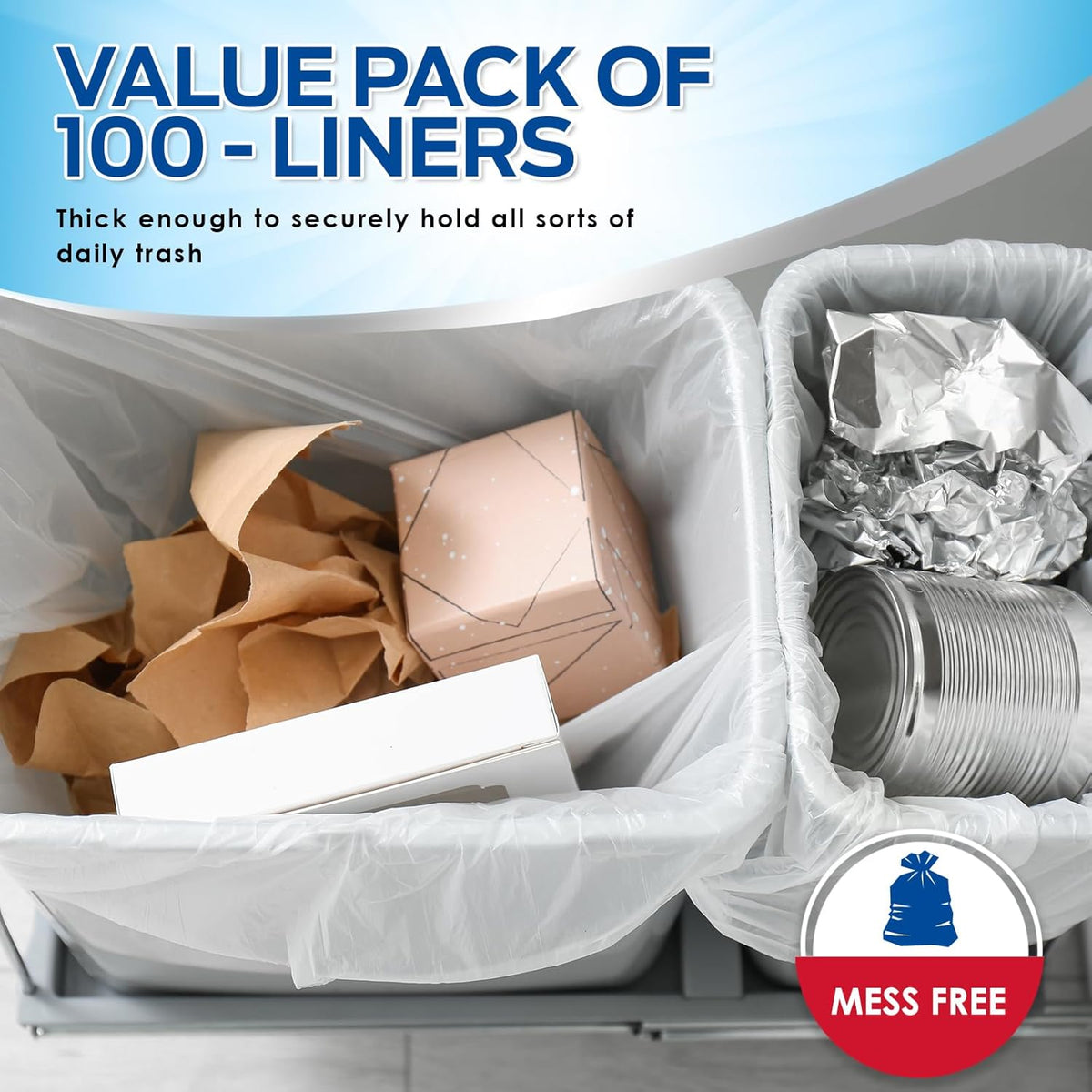 PAMI 13-Gallon Tall Garbage Bags [130-Pack, White] With Twist Ties - Unscented, Odor-Control Trash