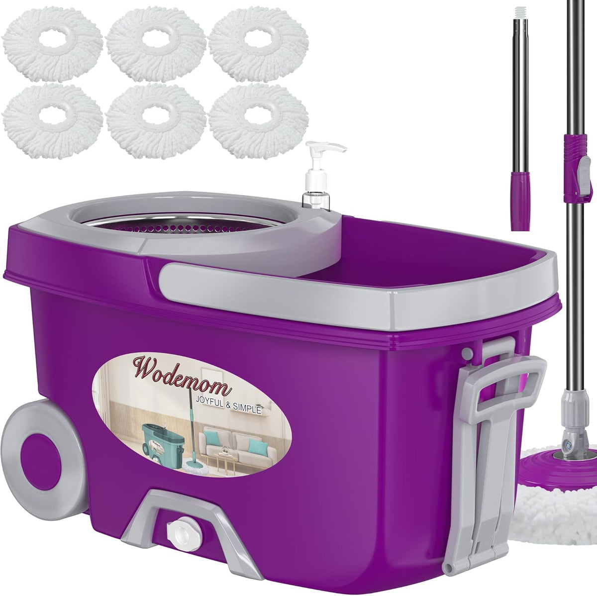 Dual Compartment Spin Mop and Bucket, Mop and Bucket with Wringer Set,360°Rotating Spinning Mopping