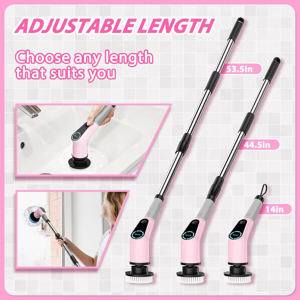 Electric Spin Scrubber, Cordless Cleaning Brush, Shower Scrubber with 8 Replaceable Brush Head