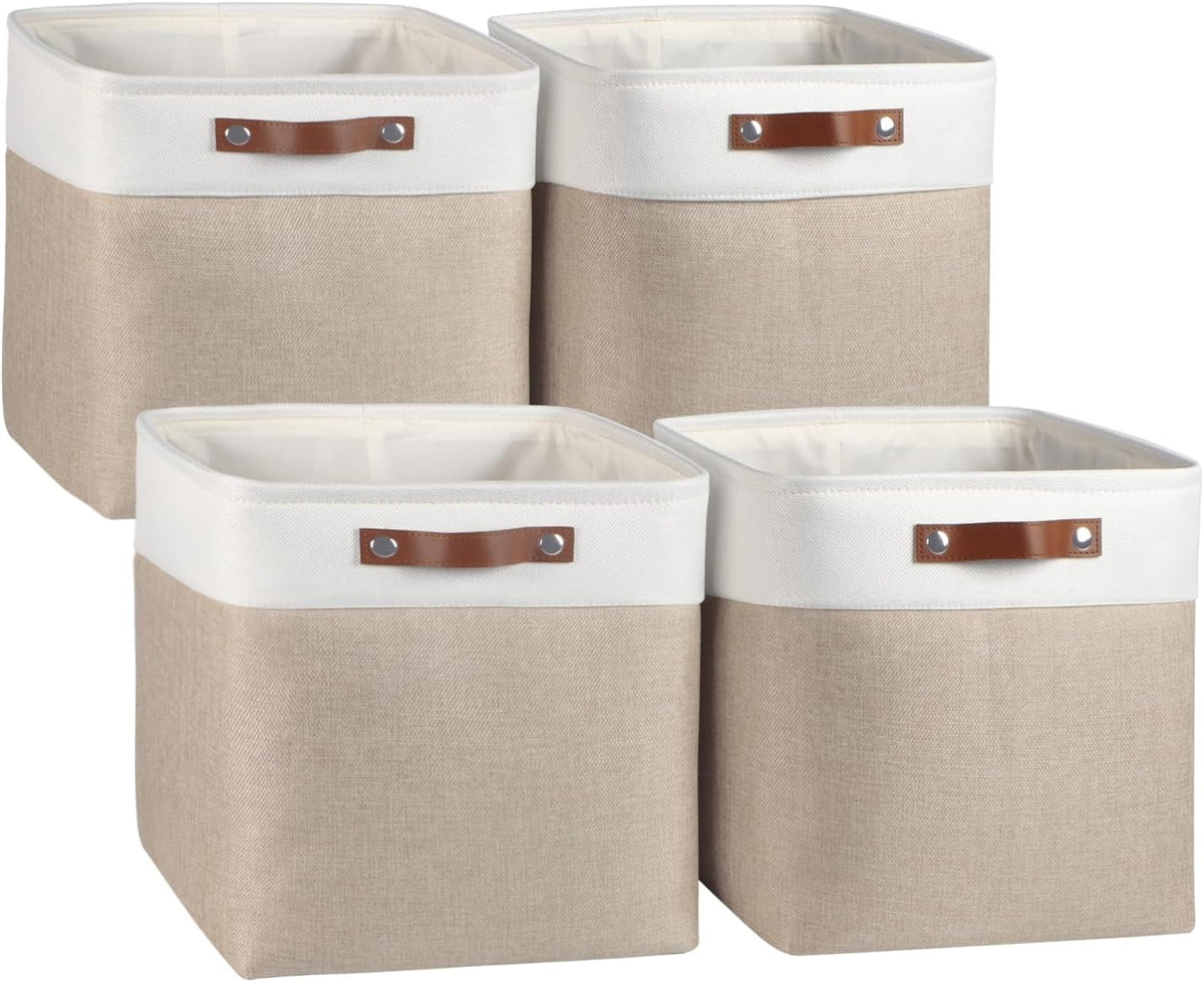 Univivi 4 PC 13 Inch Cube Storage Baskets with Hard Bottom for Shelves Foldable Storage Baskets for