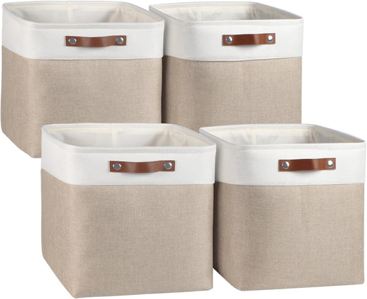 Univivi 4 PC 13 Inch Cube Storage Baskets with Hard Bottom for Shelves Foldable Storage Baskets for