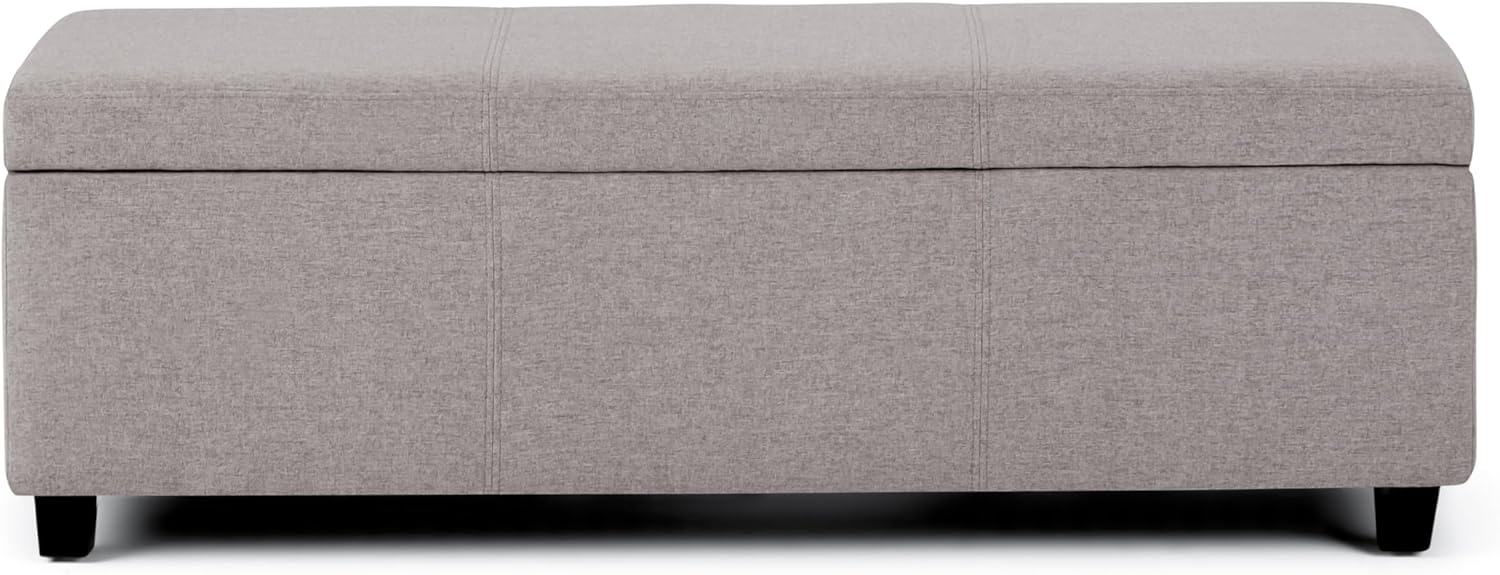 SIMPLIHOME Avalon 48 inch Wide Contemporary Rectangle Storage Ottoman Bench in Cloud Grey Linen