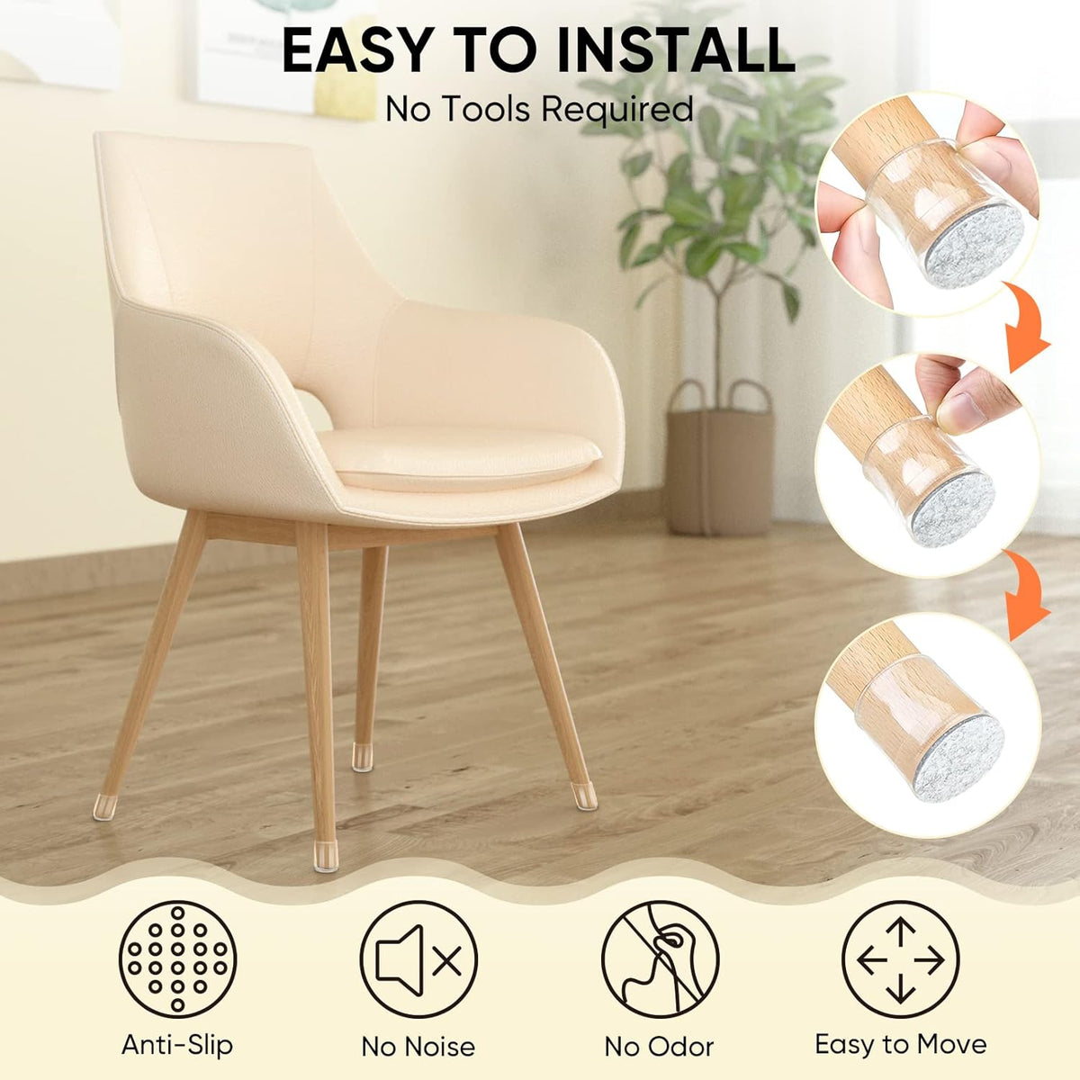 BALEINE 24 Pack Silicone Chair Leg Floor Protectors, Stool Leg Protectors Cap, Non-Slip Chair Leg