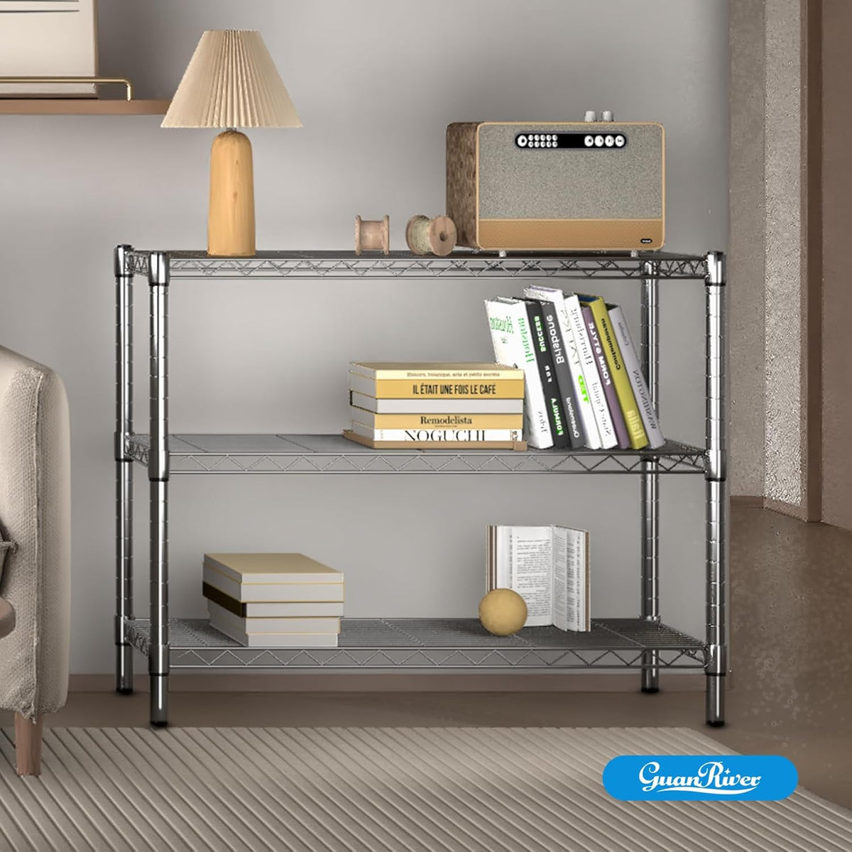 3-Shelf Adjustable Metal Shelf Wire Shelving Storage Rack for