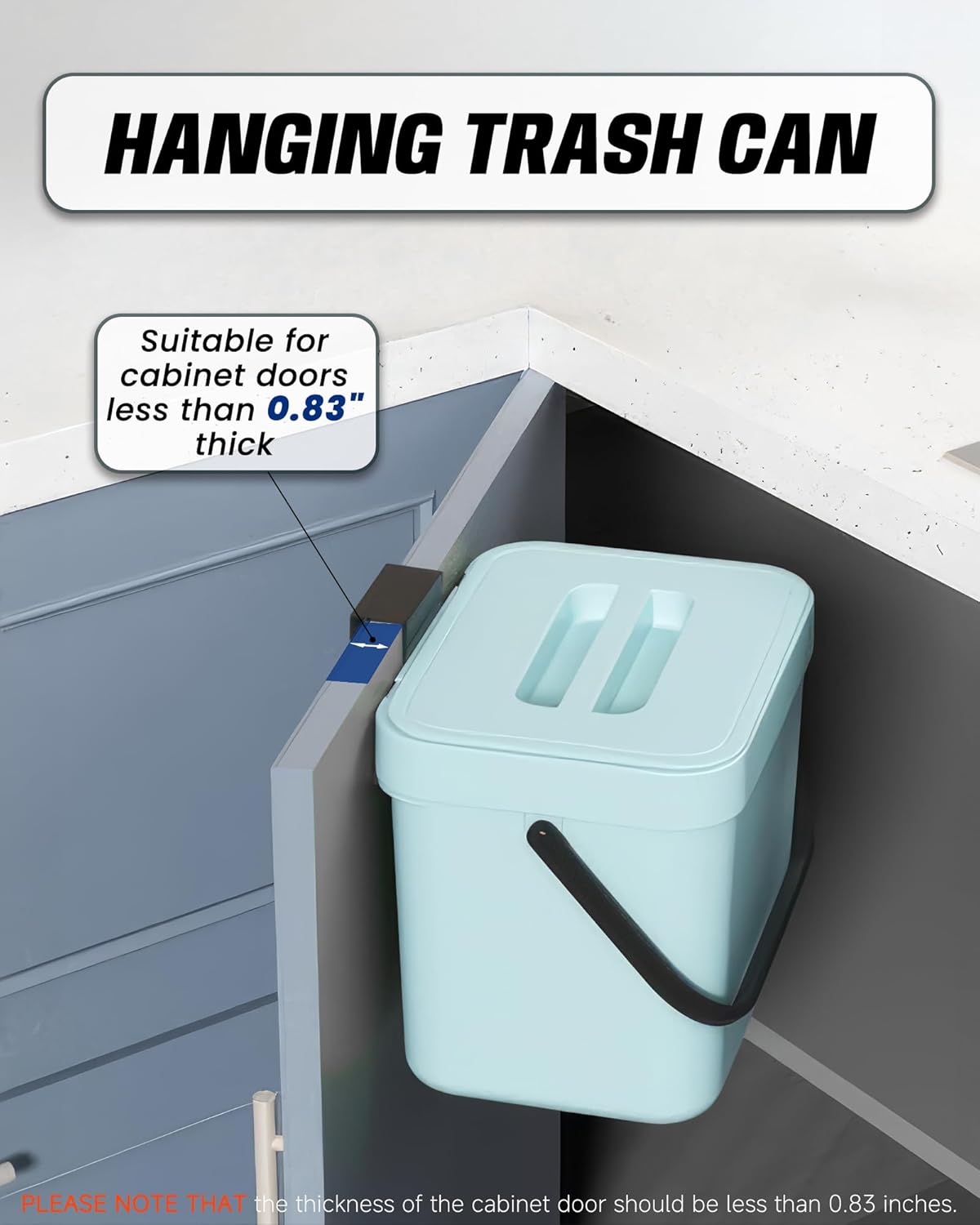 Kitchen Compost Bin - 1.8 Gallons Hanging Trash Can with Lid for Kitchen Cabinet Door, Under Sink